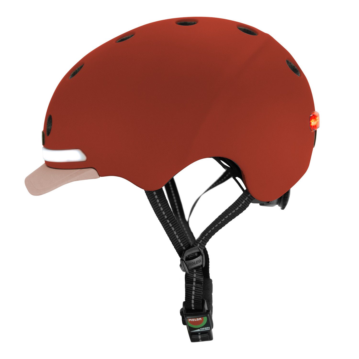 Melon Fahrradhelm E-Series Sepia mit Vorder- und Rücklicht, super leicht, Magnetverschluss, größenverstellbar, mehr als 50 Designs