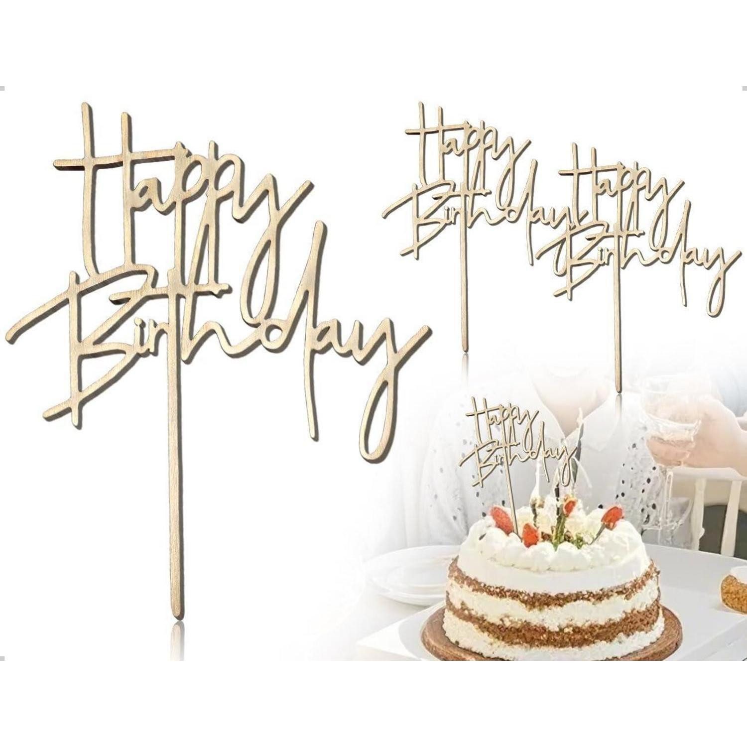 Sticker Tortendeko Cake Topper Happy Birthday Acryl Cupcake Holzfarbe Satz 3 2