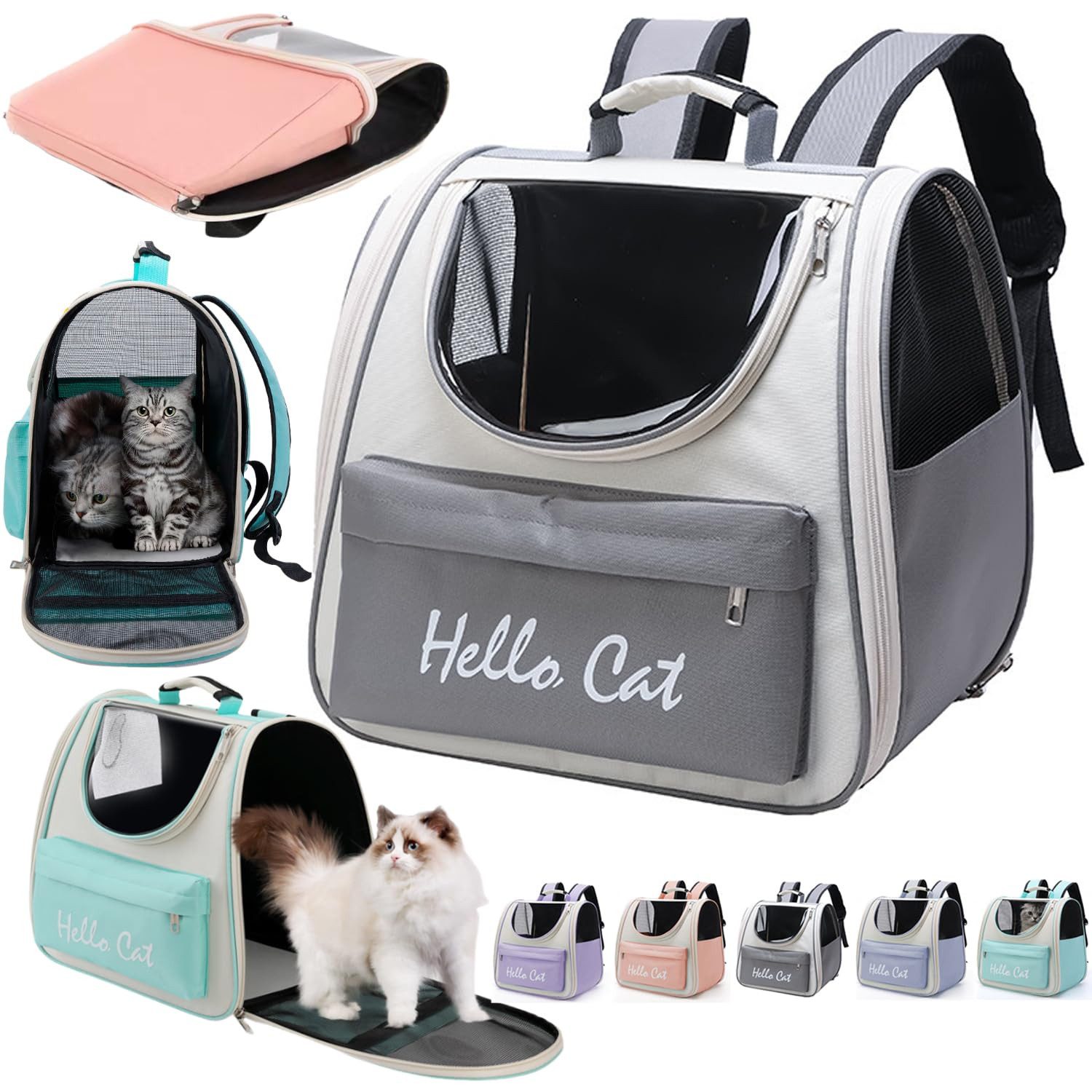 PFCTART Tiertransporttasche Faltbarer Katzenrucksack mit Sichtfenster – Transporttasche Katze bis 6 kg, Atmungsaktiv & wasserdicht – Katzenkorb Transport aus Oxford + PVC