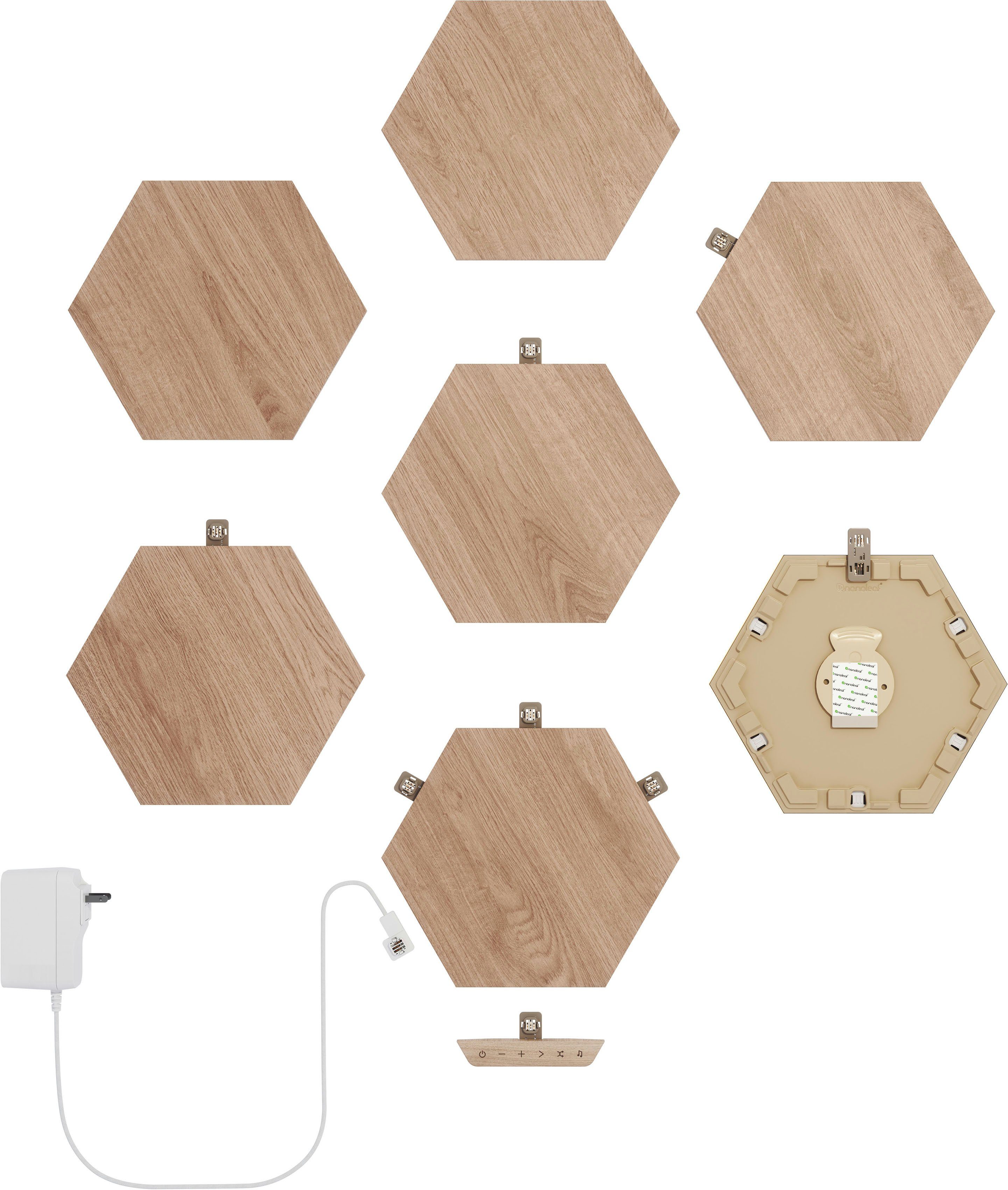 nanoleaf LED Panel Wood Look, Dimmfunktion, LED fest integriert, Farbwechsler, Starter Kit - 7 PK, Modulares Stecksystem, Smarte Technologie
