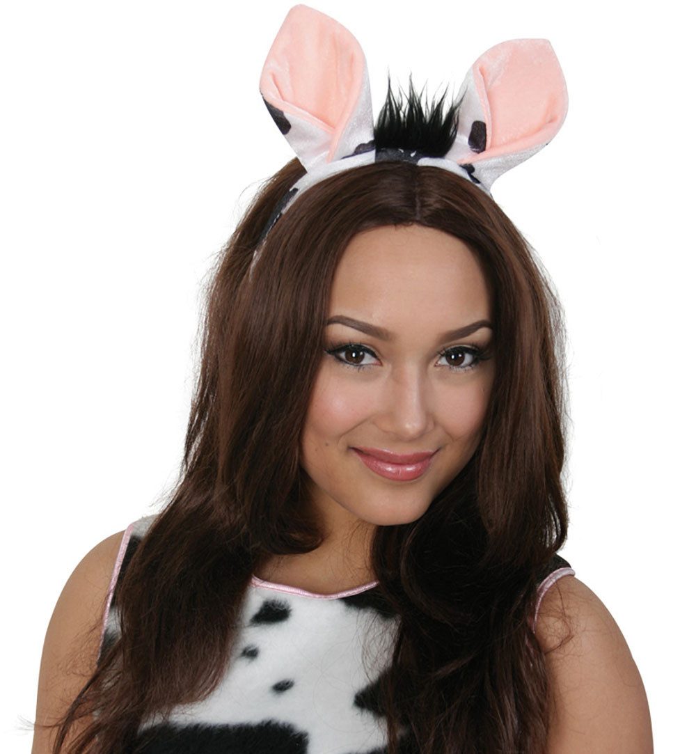 Fries Haarreif Haarreif Kuh mit Plüsch Ohren & Haaren Halloween Karneval Cosplay, 1-tlg., Mit Ohren und Haaren