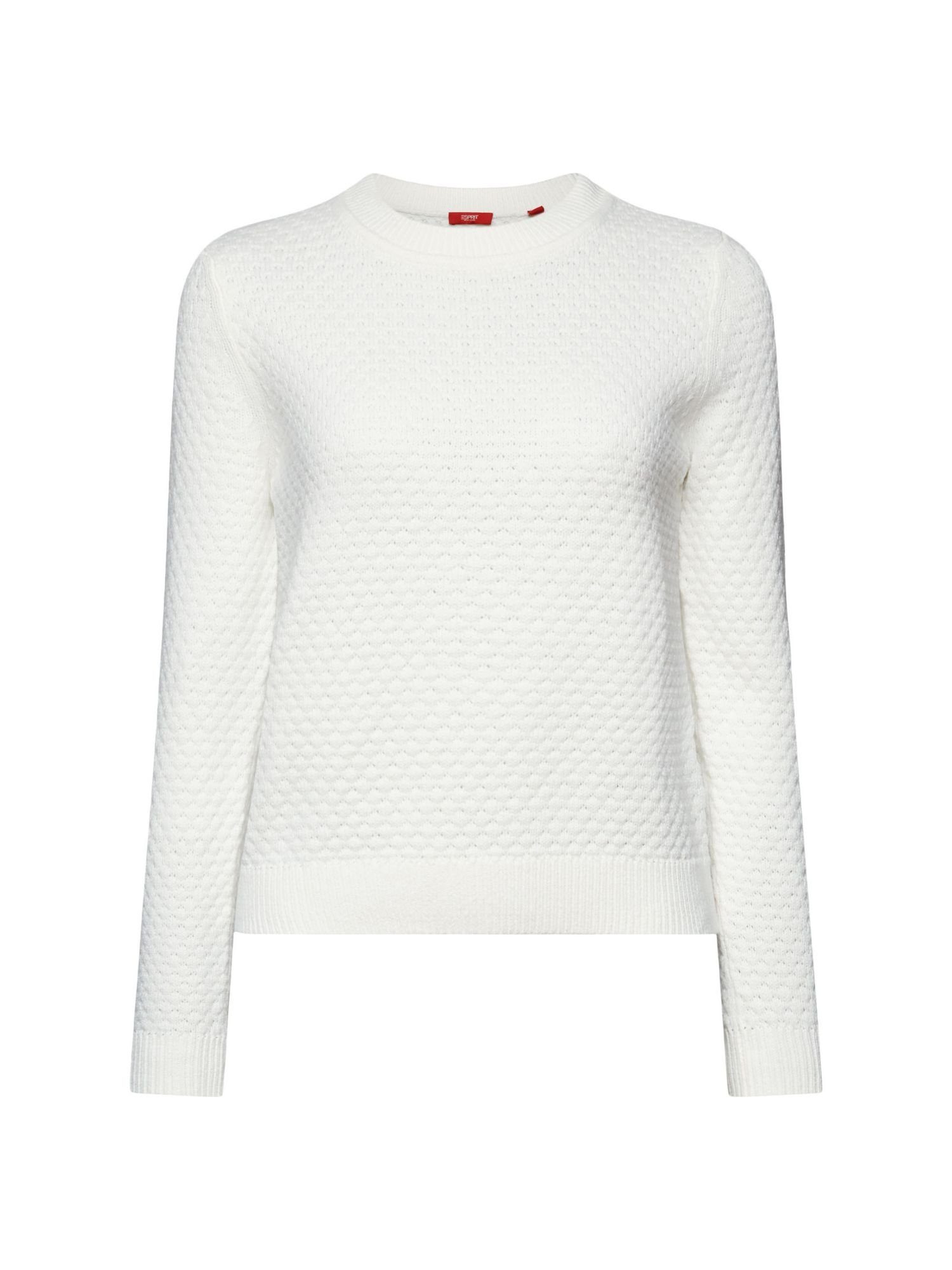 OFF WHITE Strickpullover, Baumwollmix Rundhalspullover Strukturierter Esprit