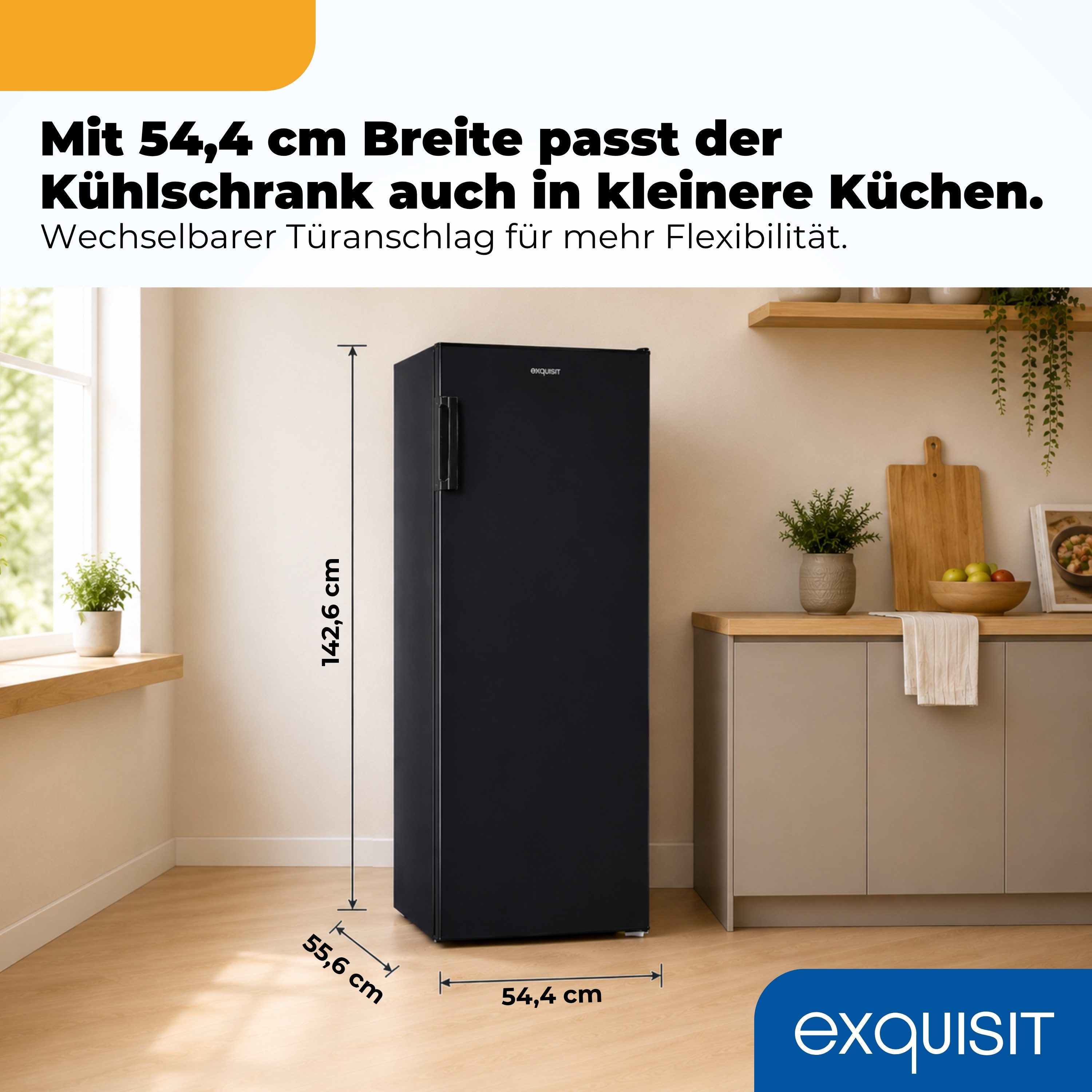 exquisit Vollraumkühlschrank KS5320-V-H-040E, 142.6 cm hoch, 54.4 cm breit, 242 Liter, 5 Glasablagen, 4Türablagen, 40 db, Türanschlag wechselbar