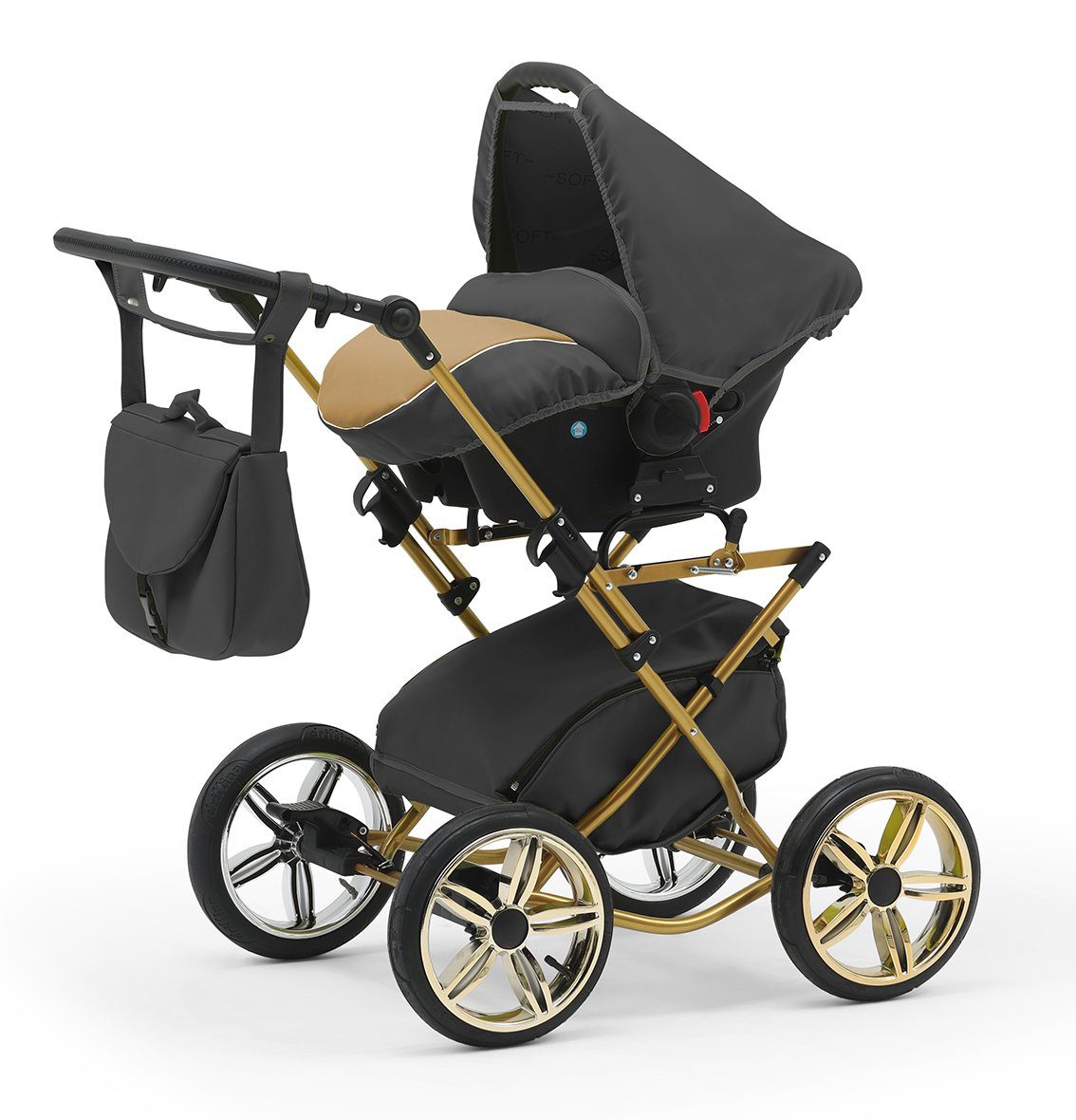 babies-on-wheels Kombi-Kinderwagen Sorento 3 in Beige-Grau 13 10 - 1 - Teile Autositz in inkl. Designs