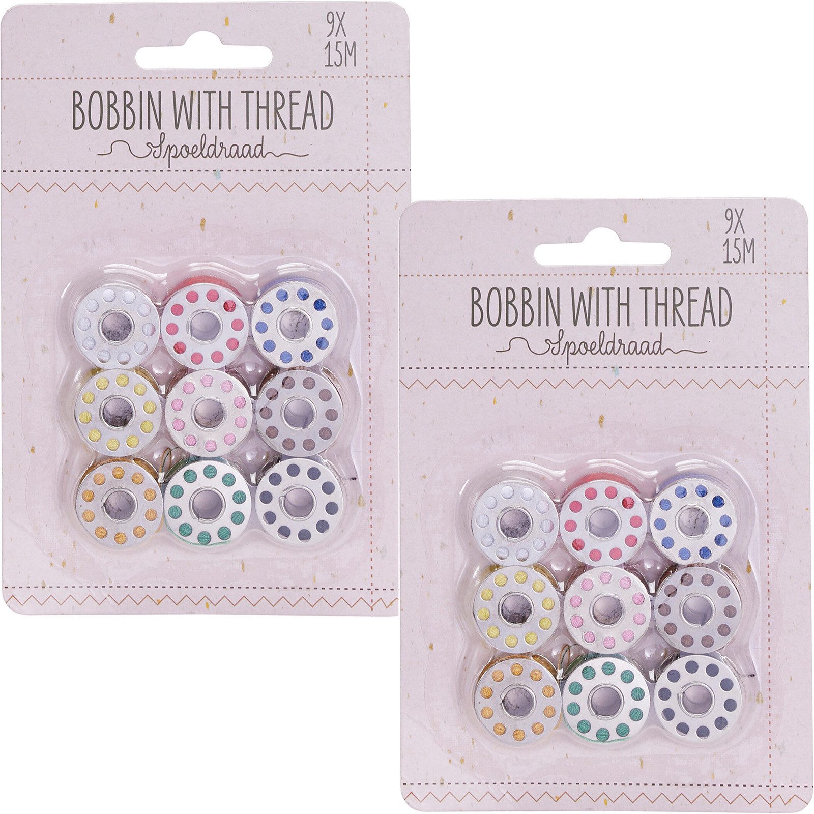 Koopman Nähspulen Set 9 Farben Metall 18 Spulen Nähgarn, (2-St), 2x 9tlg, Metallspule, 9 Farben, 2x1cm Spulen, 15m Garn