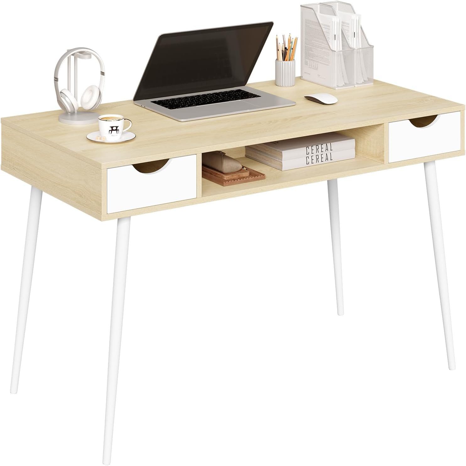 Woltu Schreibtisch (1-St), 120x58cm, Arbeitstisch, Computertisch Wohnzimmer, aus Stahl, Holz