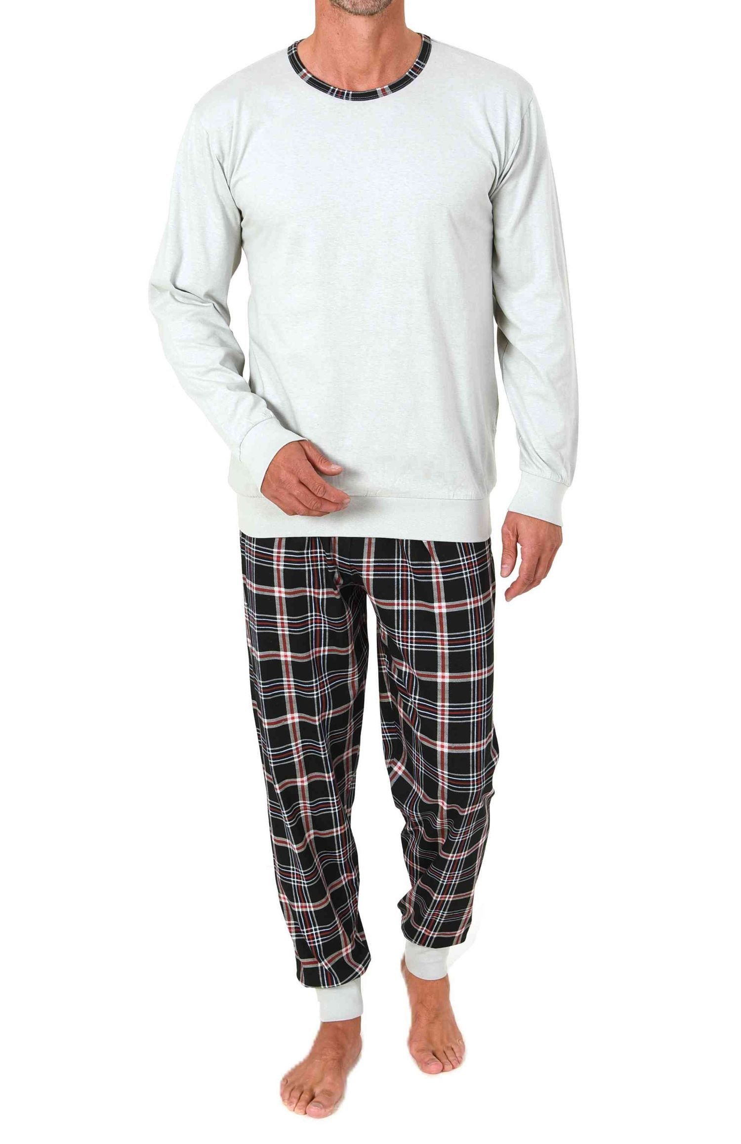 Normann Pyjama Normann Herren langarm Schlafanzug mit Bündchen + Karohose aus Jersey