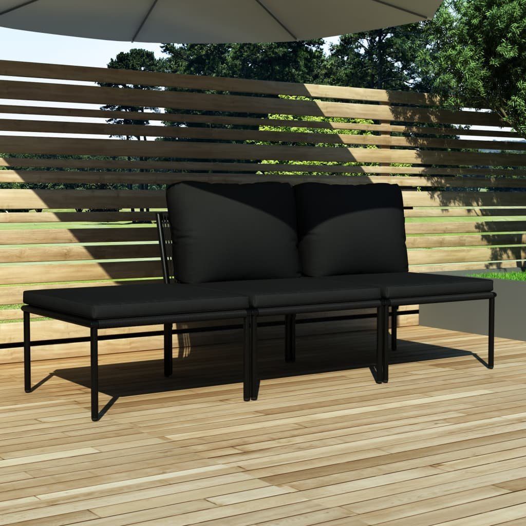 vidaXL Gartenlounge-Set 3-tlg. Garten-Lounge-Set mit Auflagen Schwarz PVC, (1-tlg)