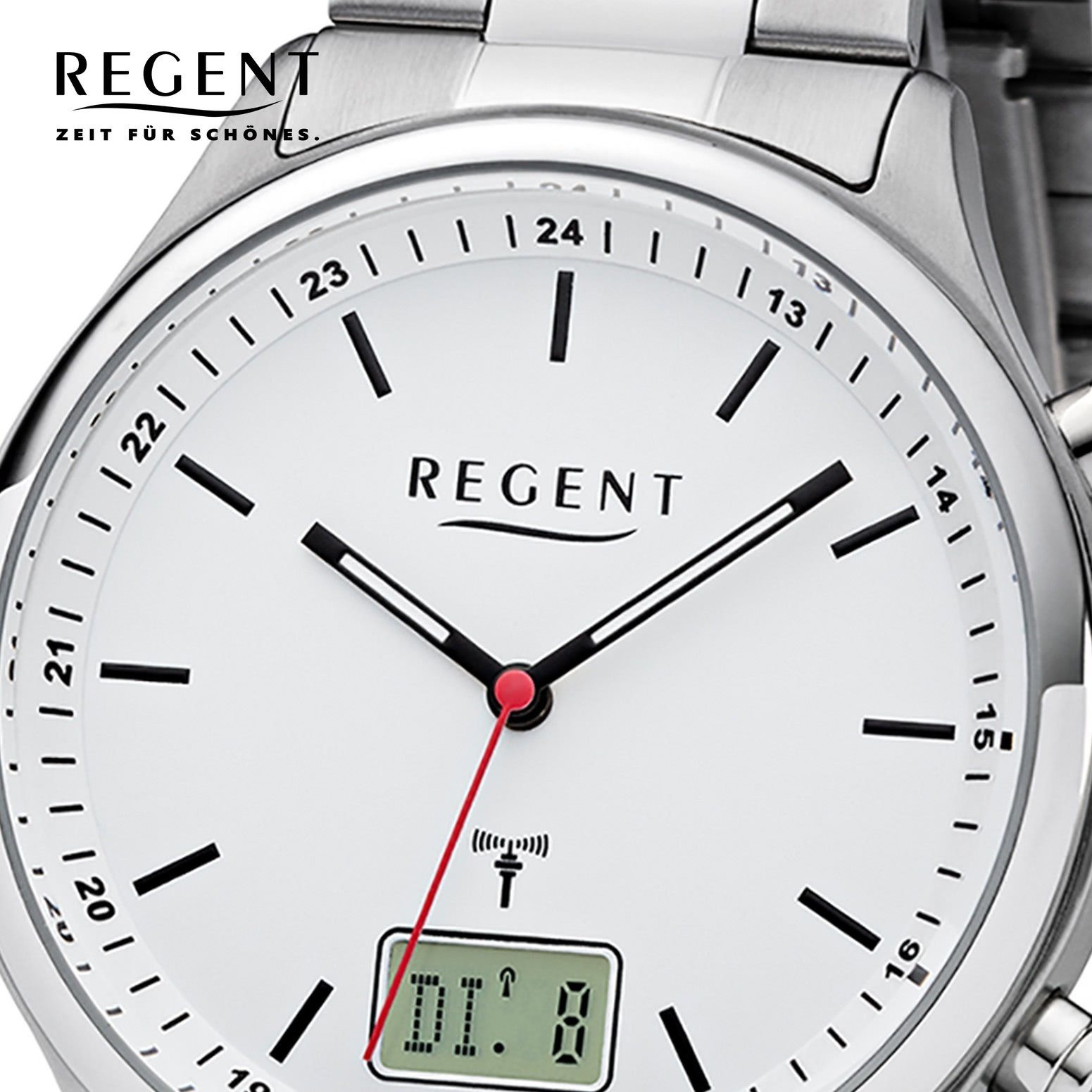 Regent Funkuhr Regent BA-448 rund, 40mm), Metallarmband Uhr Herren Funkwerk, (ca. Herren Funkuhr Metall groß