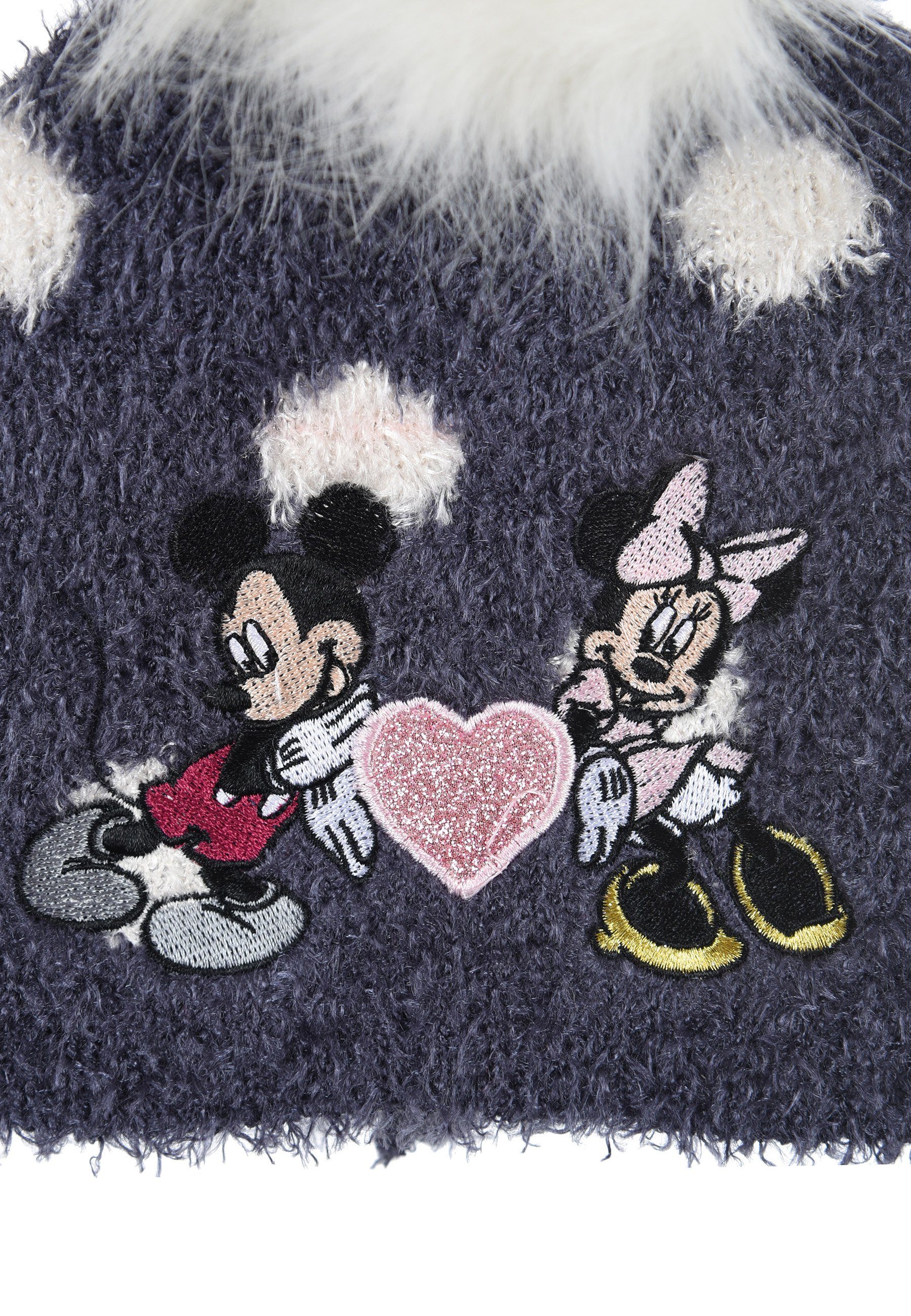 2 Mouse Grau Minnie (SET) Mädchen Kinder & Disney tlg. Mütze Handschuhe Bommelmütze Winter-Set