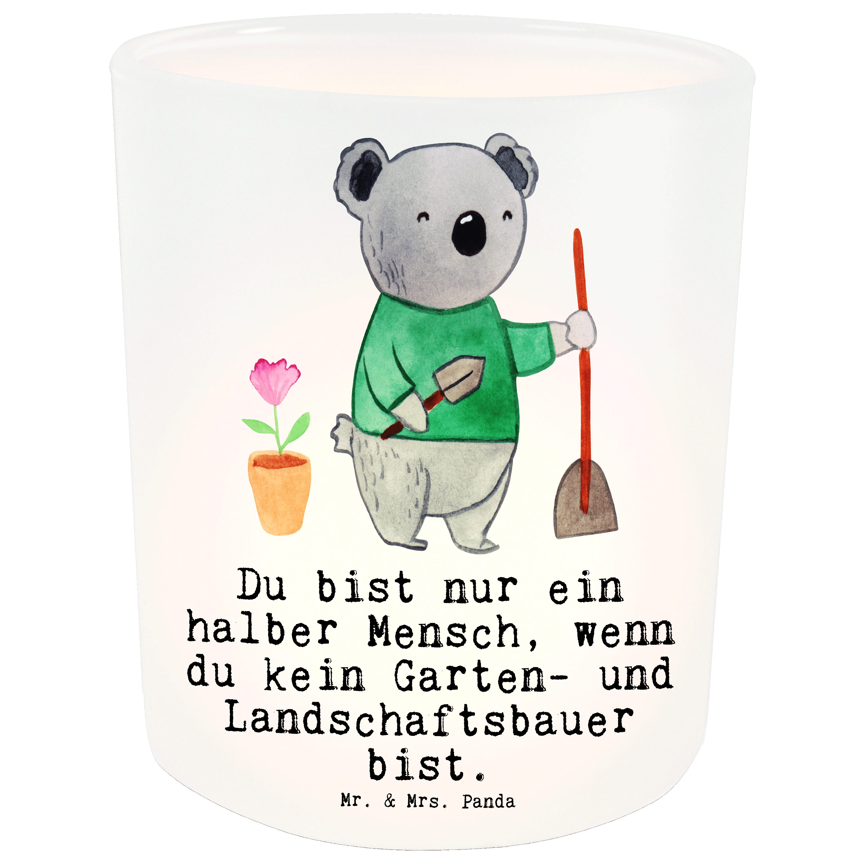 Mr. Panda Kerze Garten- Mrs. Herz mit - - St) & (1 Landschaftsbauer Geschenk, und Transparent Windlicht