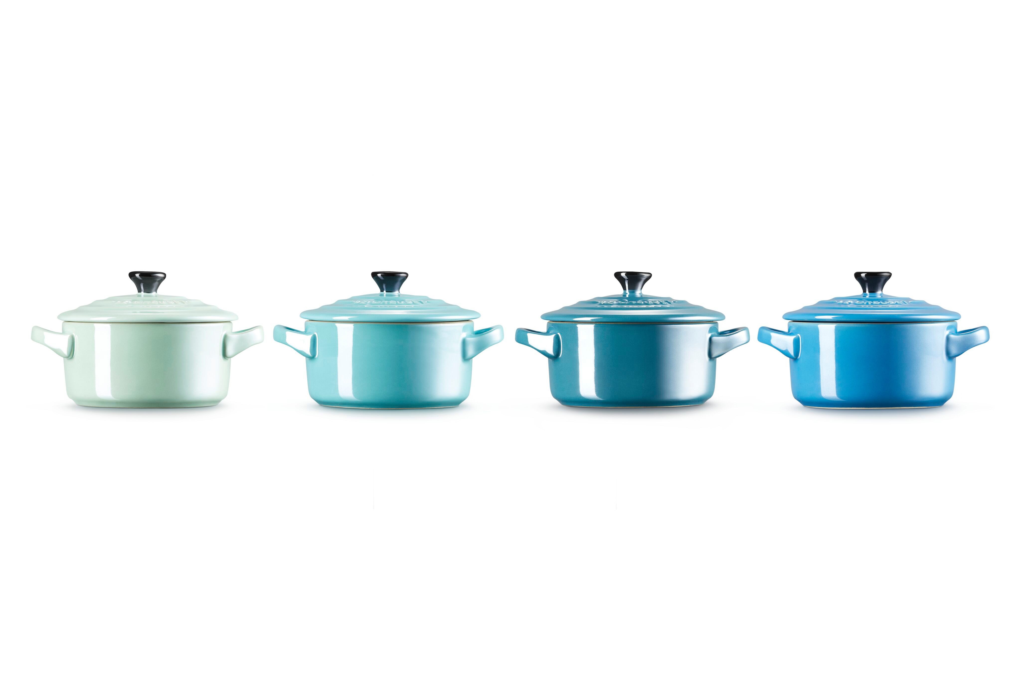 LE CREUSET Snackschale Mini Cocottes, je 200 ml, 10 x 5 cm, Steinzeug, (Set, 4-tlg), Metallics (Cool Mint/Karibik/Deep Teal/Marseille), 69212108139131