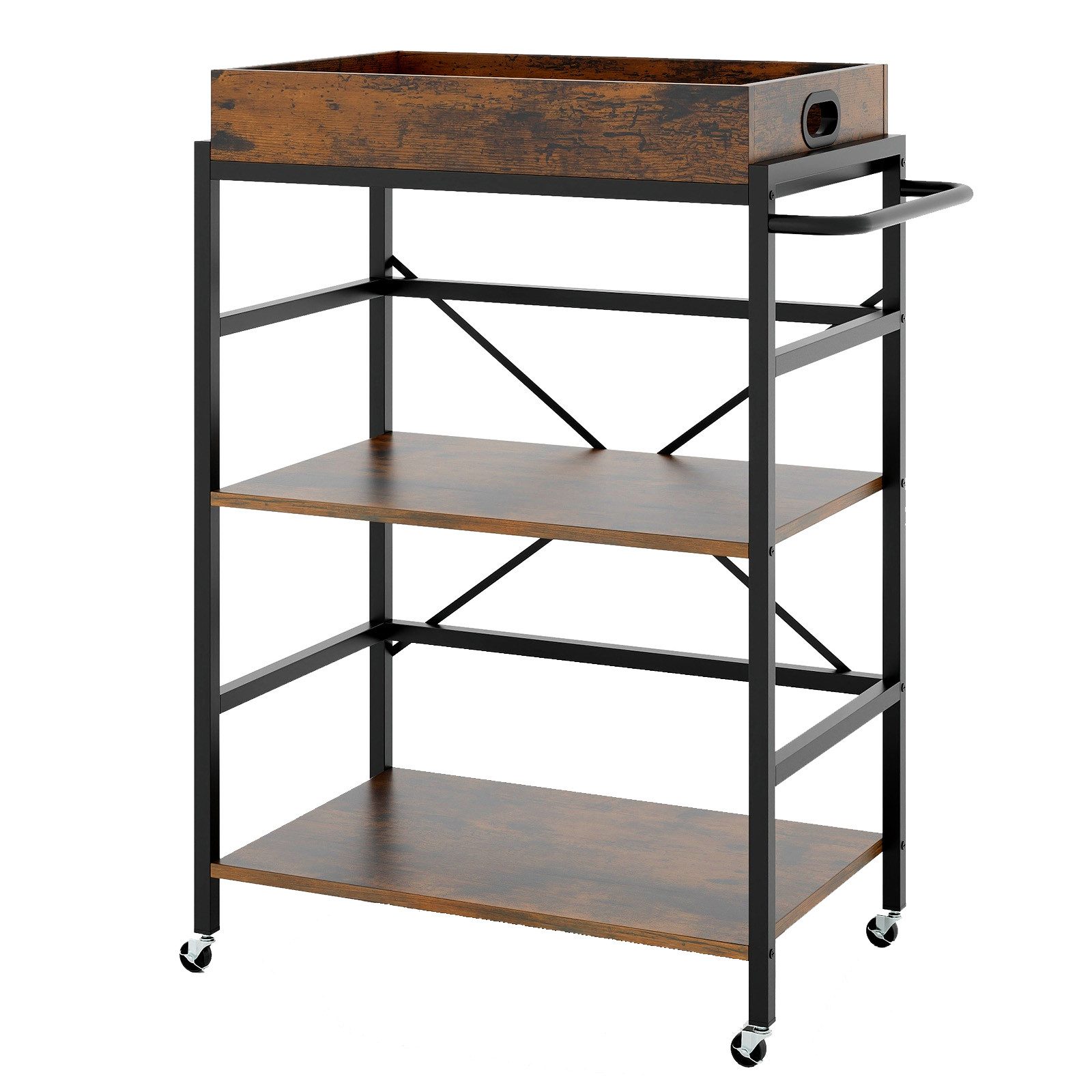 COSTWAY Servierwagen, 3 stufig, mit abnehmbarem Tablett & Griff, bis 110 kg günstig online kaufen