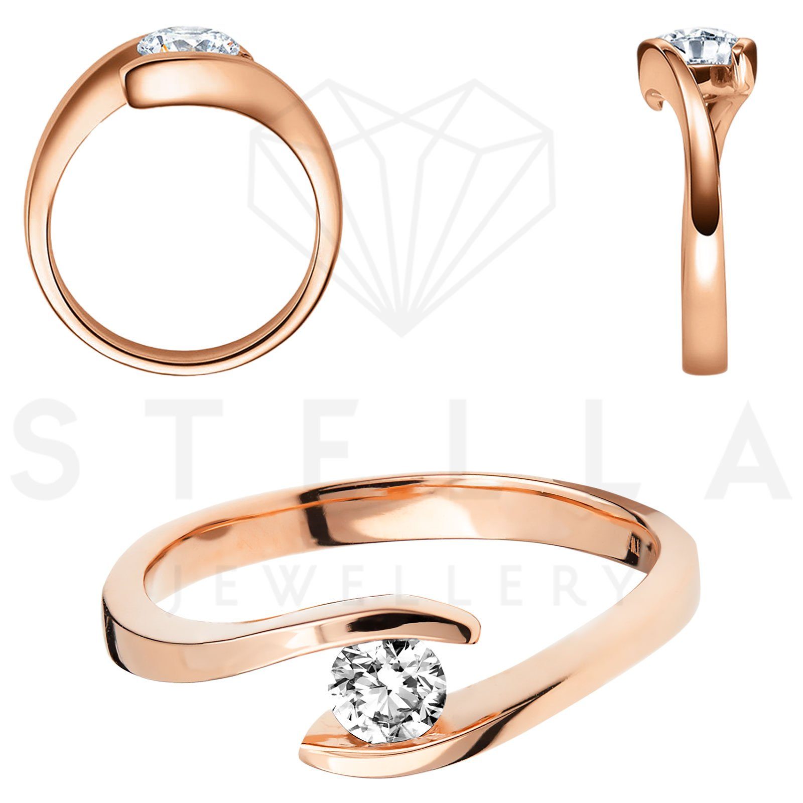 Stella-Jewellery Solitärring Verlobungsring Spannring 585 Rotgold Diamant Gr.54 (inkl. Etui), mit Brillant 0,05ct. - Poliert