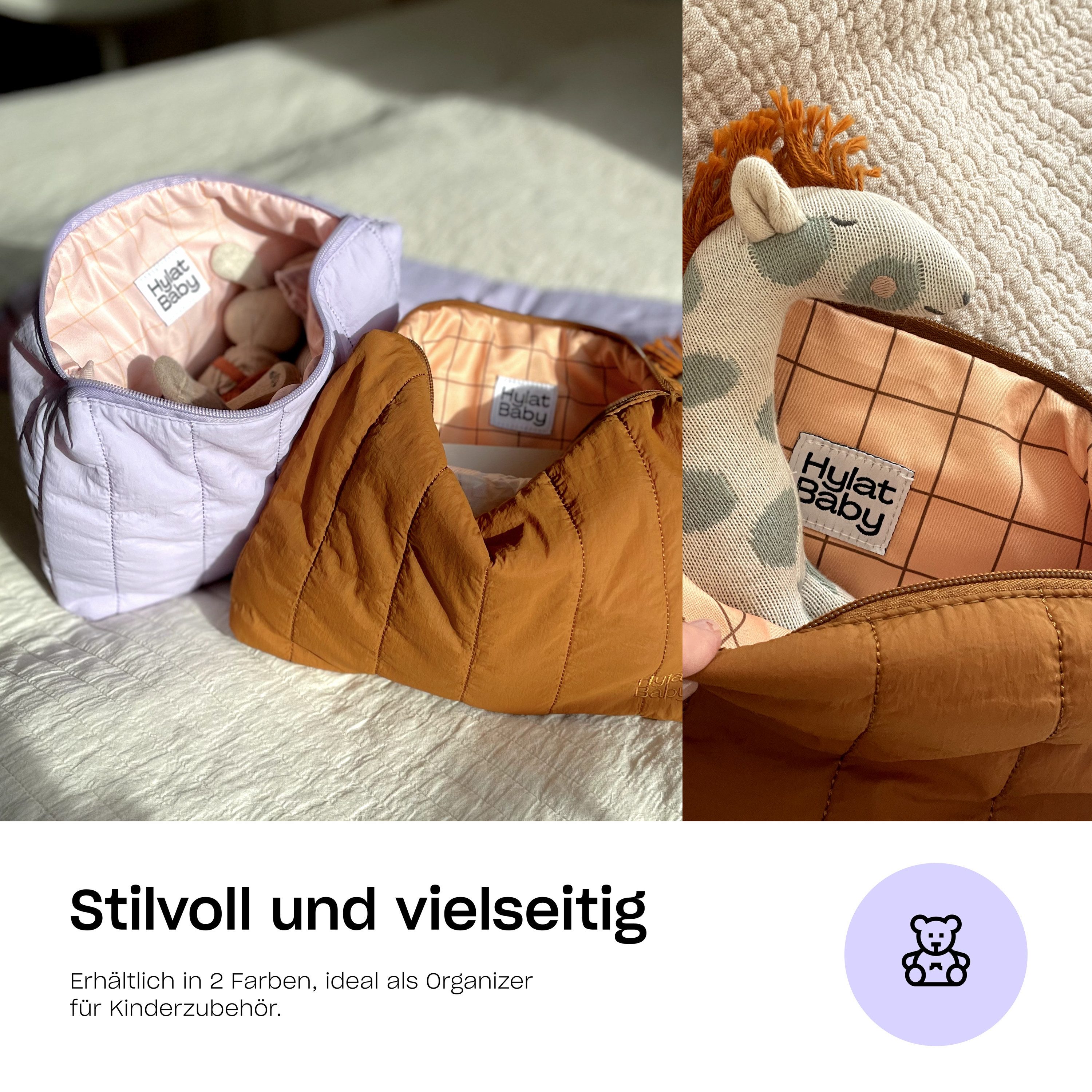 Hylat Baby Kulturbeutel Kosmetiktasche - vielseitiger Kulturbeutel-Organizer – Braun (1-tlg), Kosmetiktasche - stilvolle gesteppte Windeltasche - Braun – Bild 5 von 5
