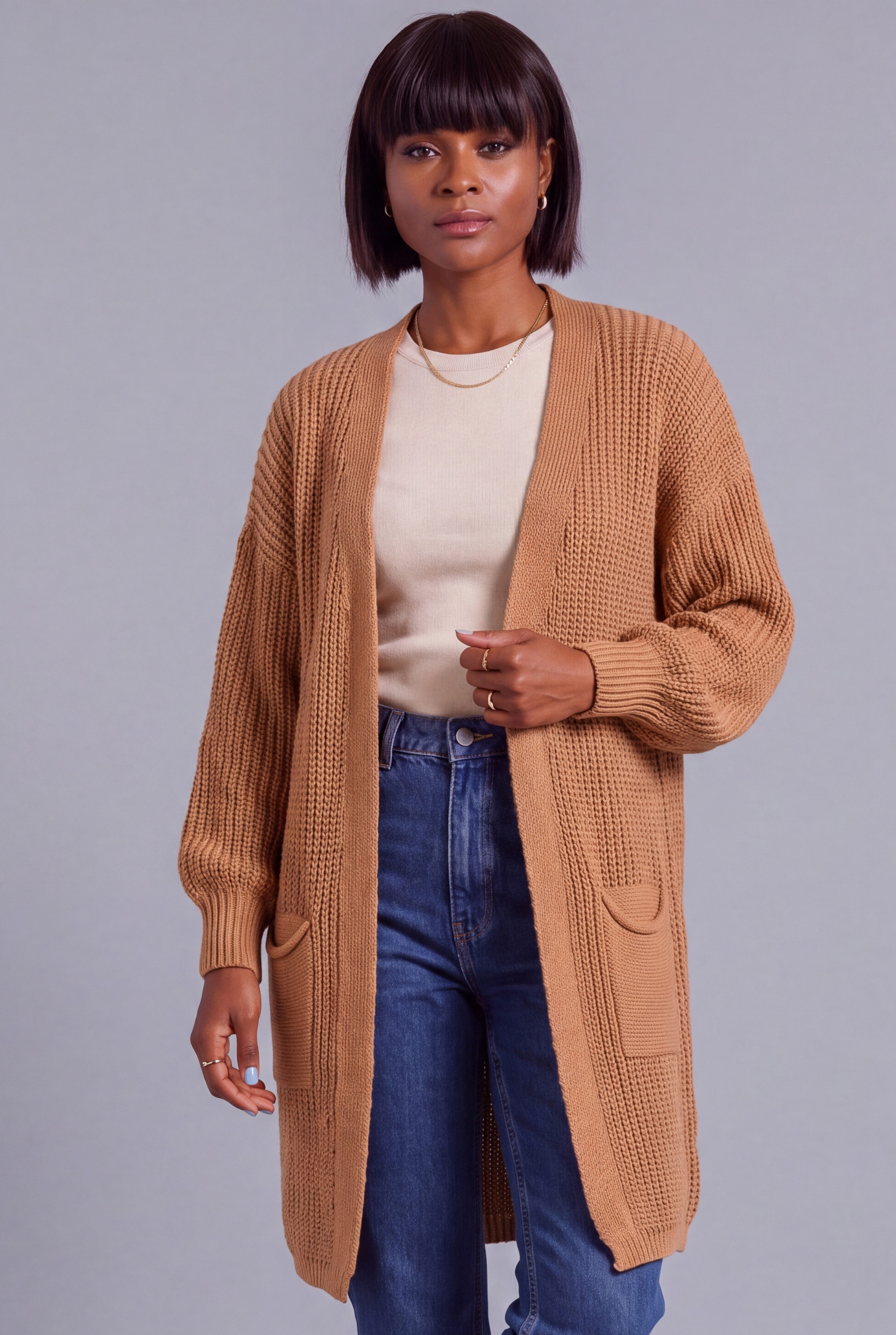 YC Fashion & Style Cardigan Offene Damen Strickjacke aus Grobstrick mit Taschen – One Size 34–46 in Unifarbe