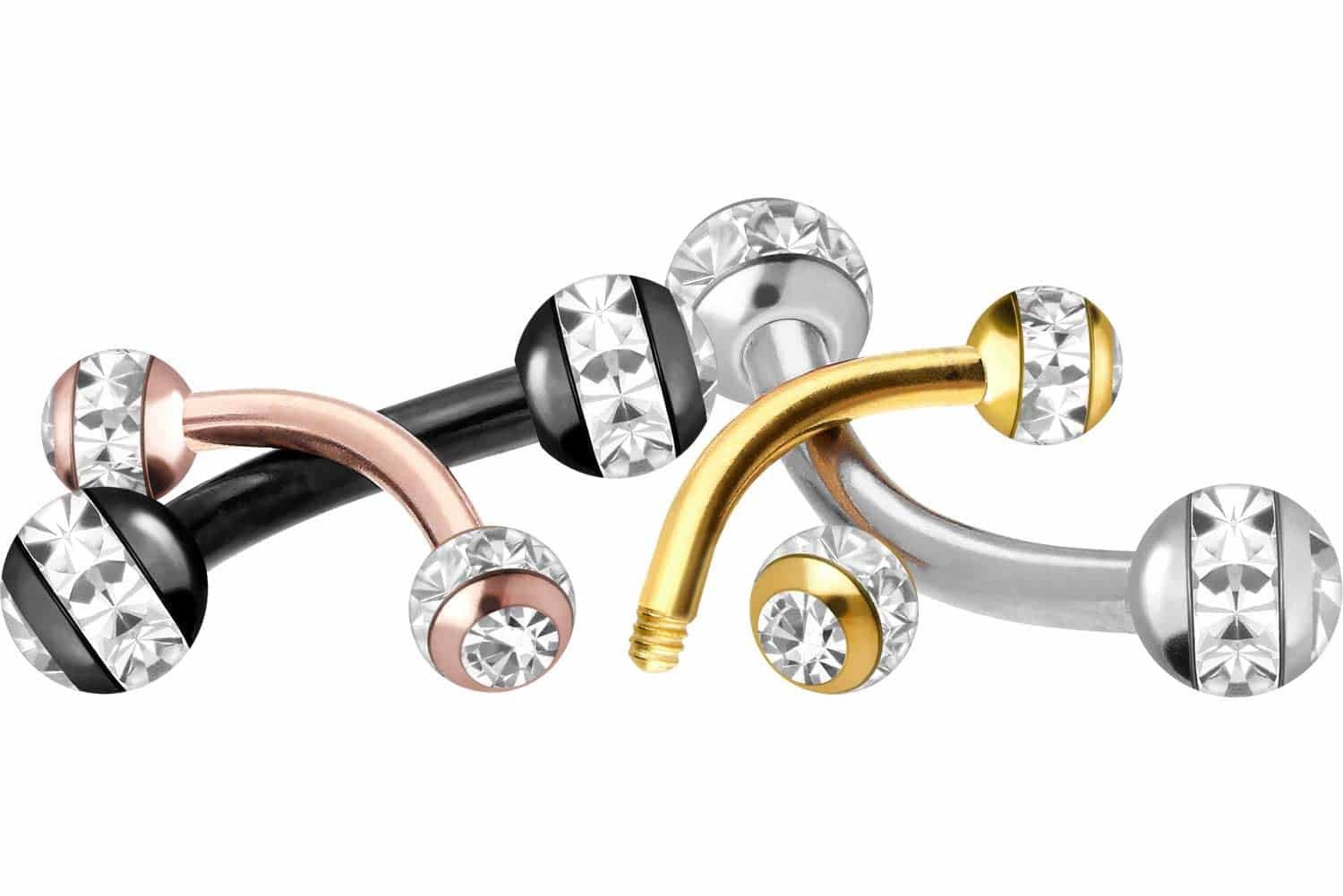 PIERCINGLINE Bauchnabelpiercing Chirurgenstahl Banane EPOXY-RING-KUGELN + KRISTALLE (Bananen, 1-tlg)