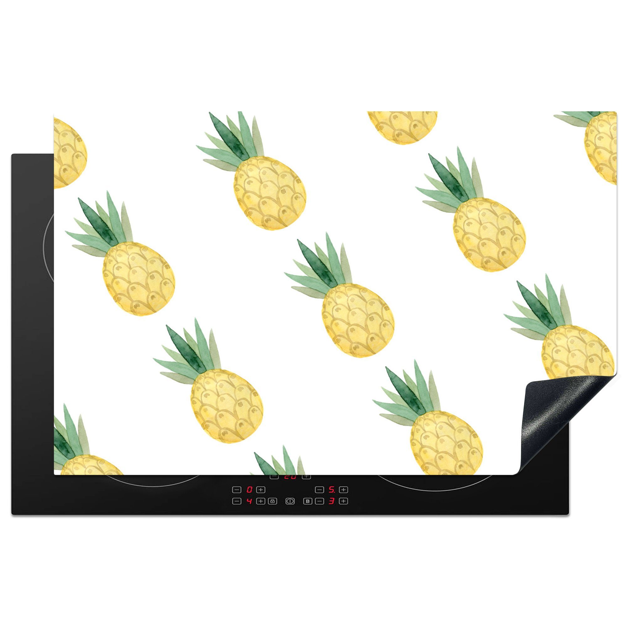 MuchoWow Herdblende-/Abdeckplatte Ananas - Obst - Muster, Vinyl, (1 tlg), 81x52 cm, Induktionskochfeld Schutz für die küche, Ceranfeldabdeckung