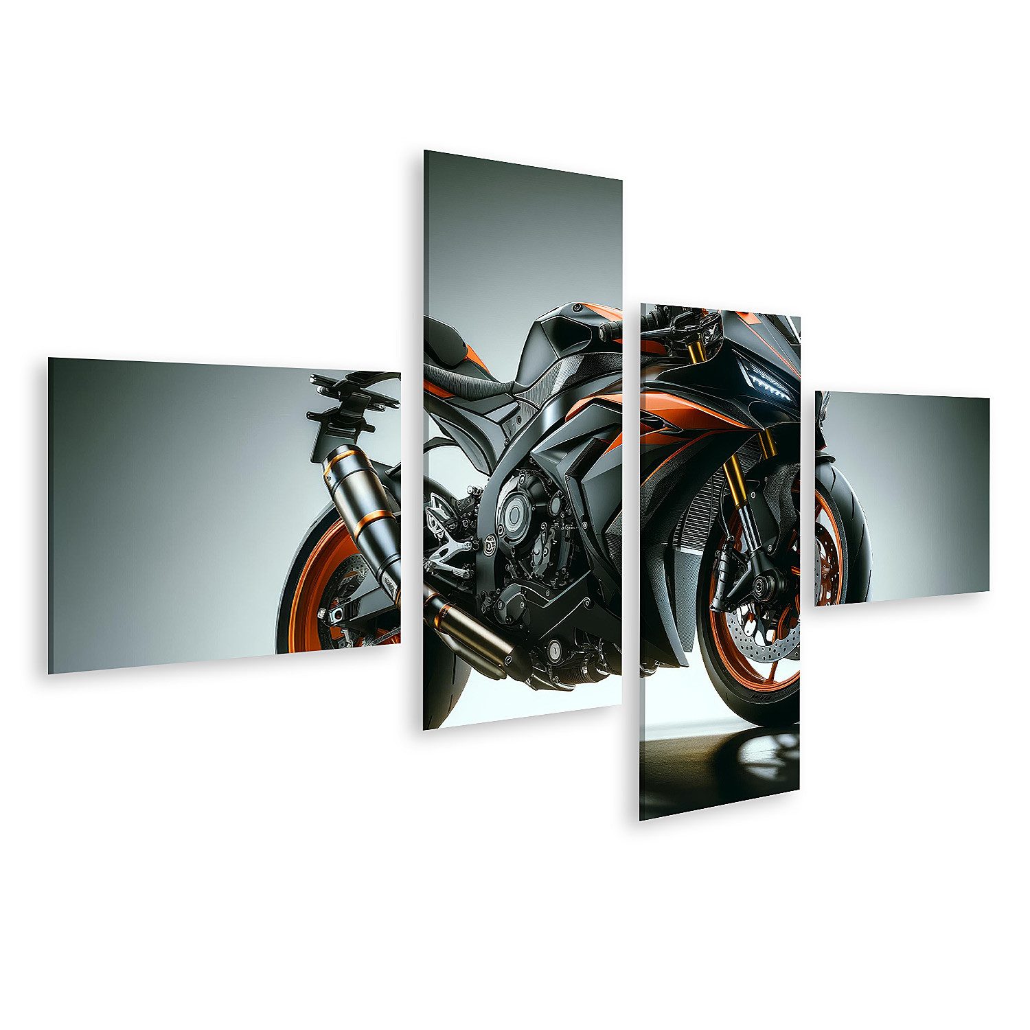 Leinwandbild Dynamisches Hochleistungs-Sport Motorrad in Orange-Schwarz