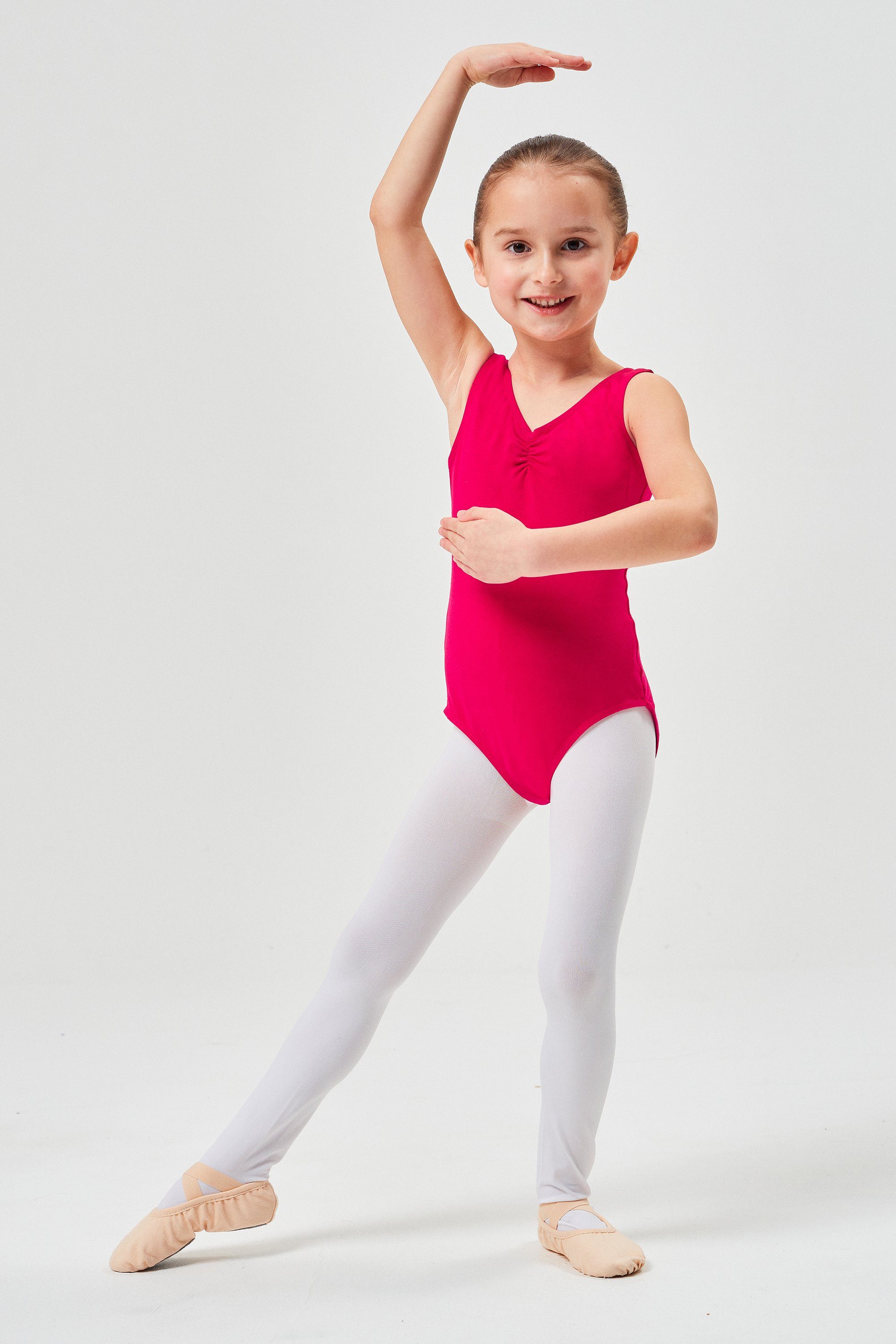 gerafftem Ausschnitt tanzmuster ärmellos mit Mona pink Body Ballettanzug Kinder