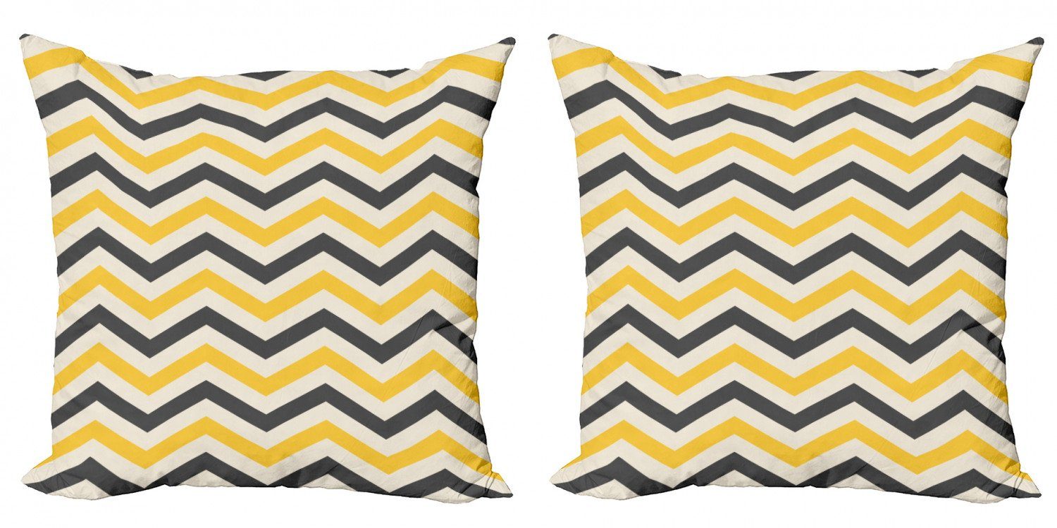 Modern (2 Kissenbezüge Yellow Accent Zigzags Stück), Chevron Digitaldruck, große Abakuhaus Doppelseitiger