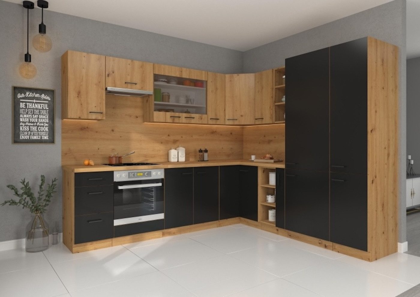 ROYAL24_MARKT Winkelküche - Harmony Küchenzeile / Perfekte Ausgewogenheit für Ihren Raum, Effiziente Aufbewahrung - ästhetisches Design