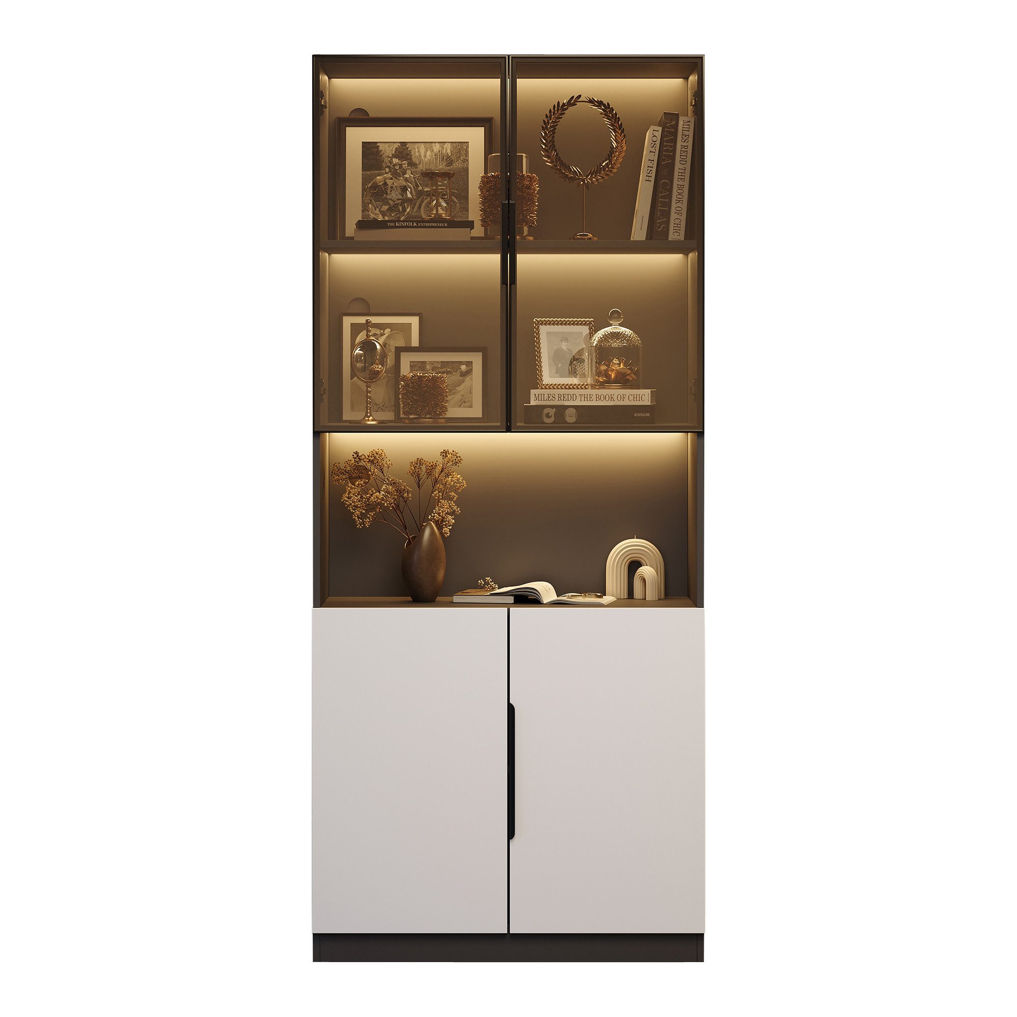 ANYSUN Standvitrine Vitrine Freistehender Hochschrank mit 1 Glasboden&LED (Set, 1er set) Breite 80cm