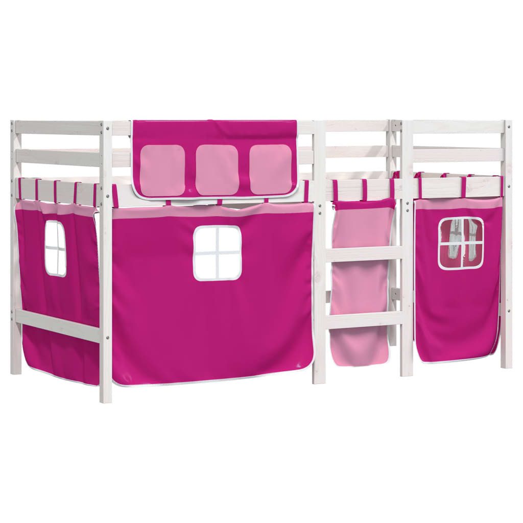 vidaXL Bett Kinderhochbett mit Vorhängen Rosa günstig online kaufen