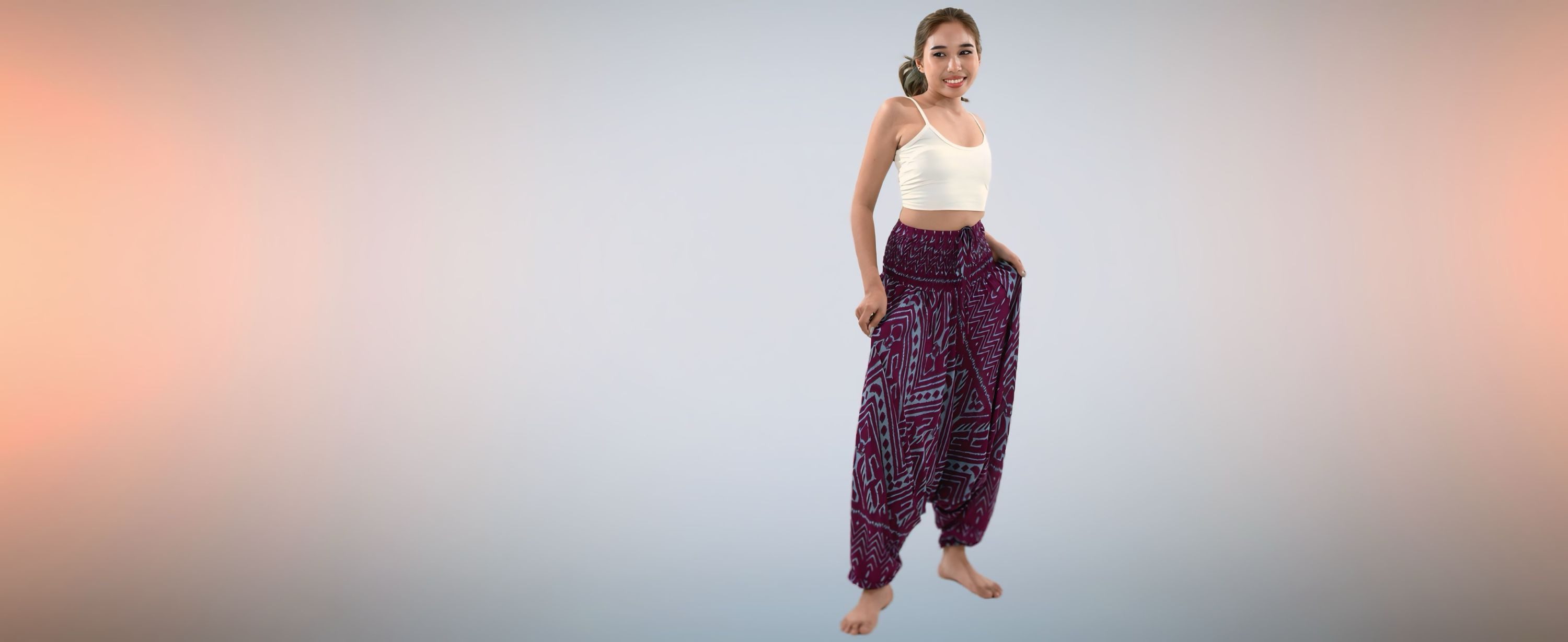PANASIAM Haremshose weite Aladinhose aus 100% Viskose im Ethno Style mit breitem Gummibund lockere Haremshose Afghani Hose Pluderhose bequeme Realaxhose Pumphose