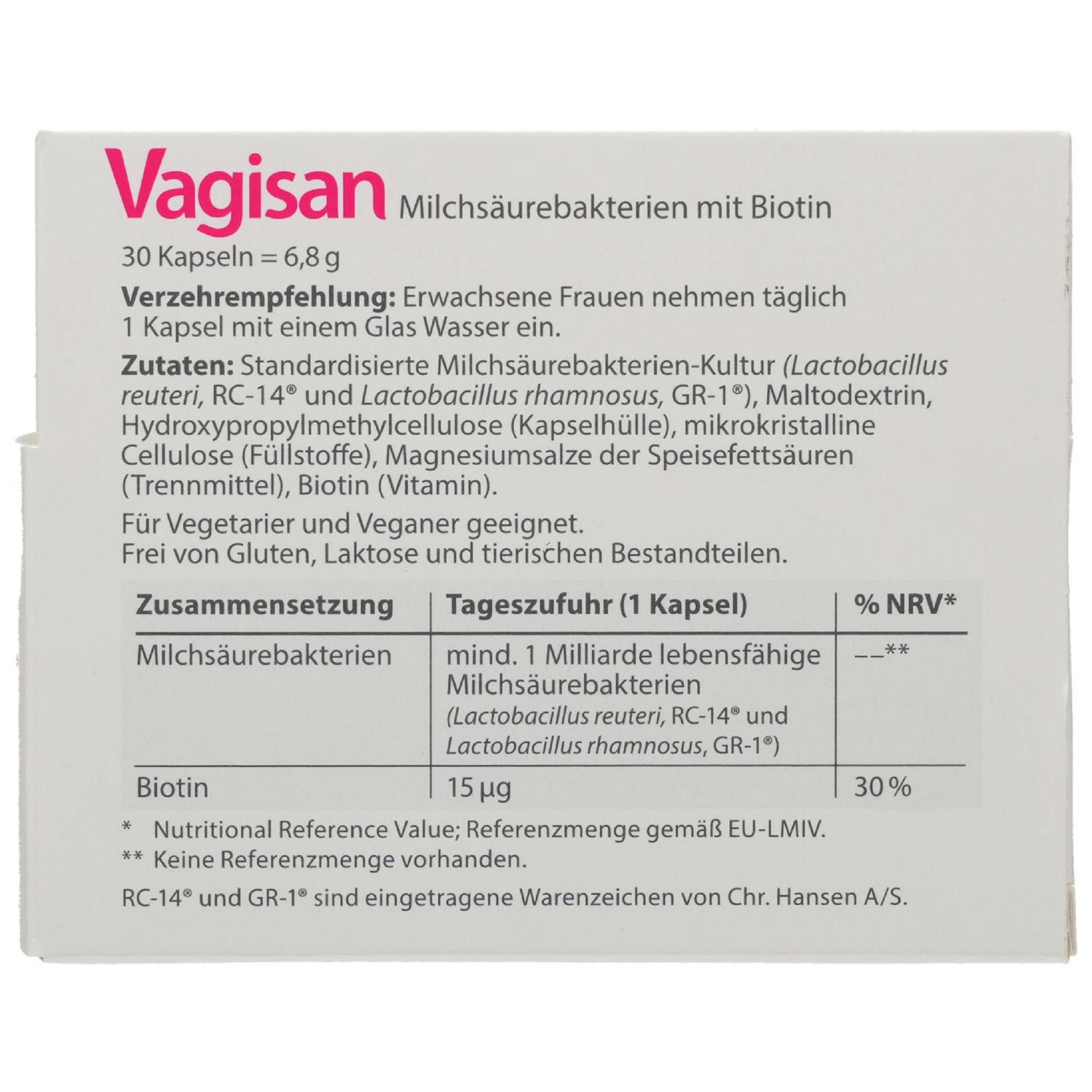 Vagisan Milchsäurebakterien mit Biotin Kapseln 30St PZN 19335708 Kapseln