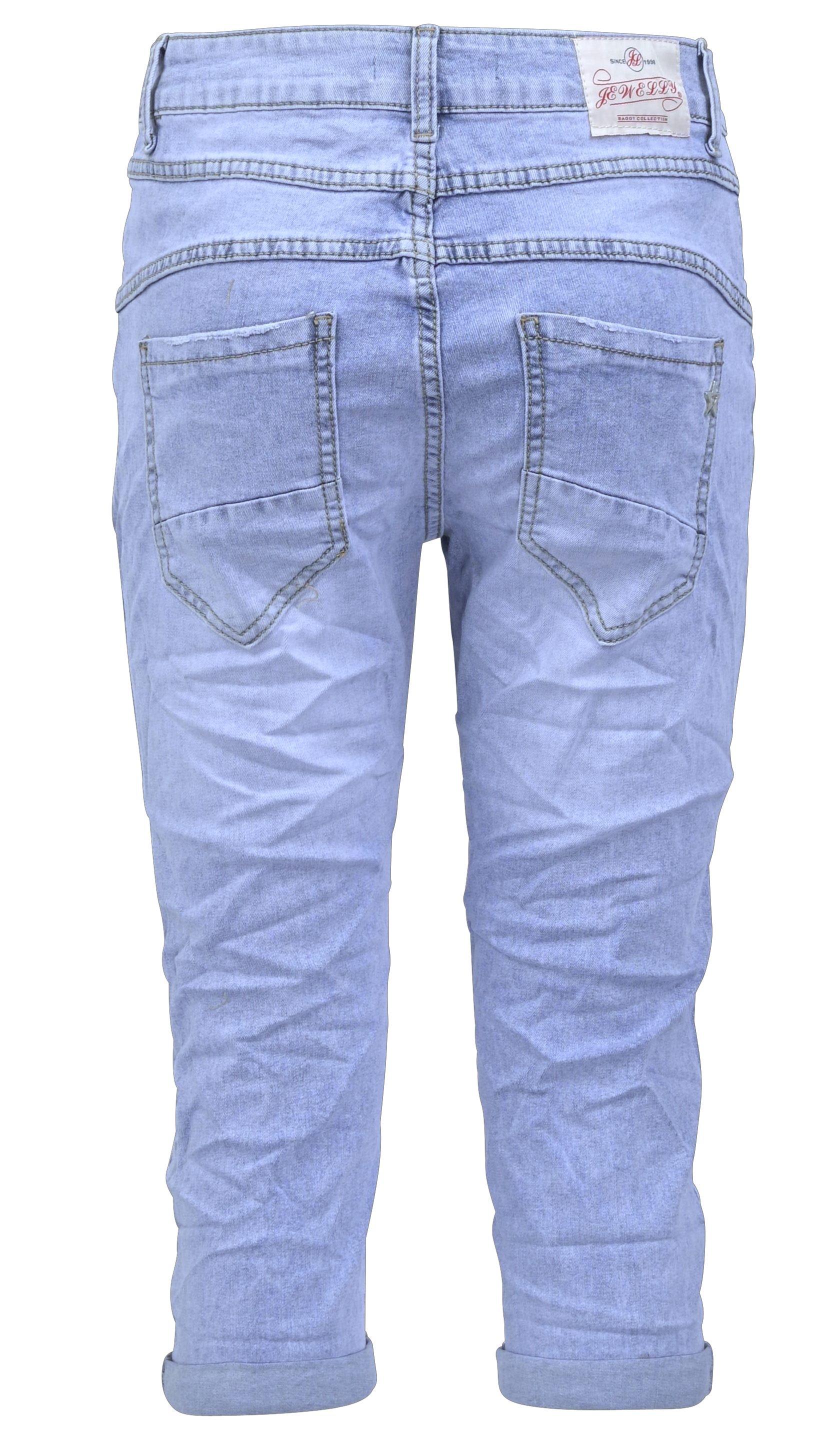 Jeans Crash-Look, im und Jewelly Regular-fit-Jeans Hose Capri Boyfriend