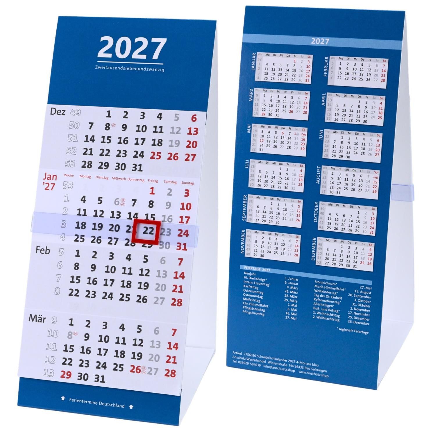 Anschütz Tischkalender 4-Monats-Tischkalender 2027