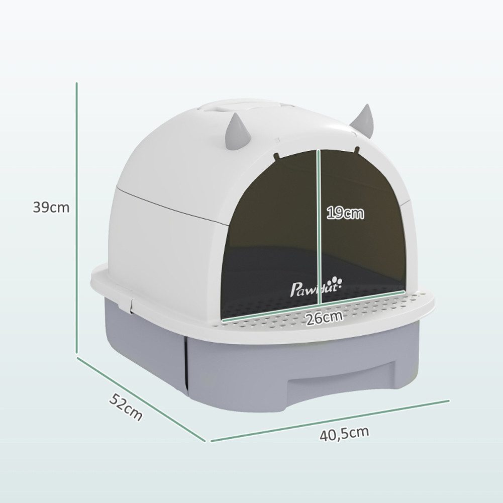 FANNOU Katzentoilette für Katzen bis 5kg, 40,5 x 52 x 39 cm, Katzentoilette mit Schaufel Bodenschublade Eingangspedal