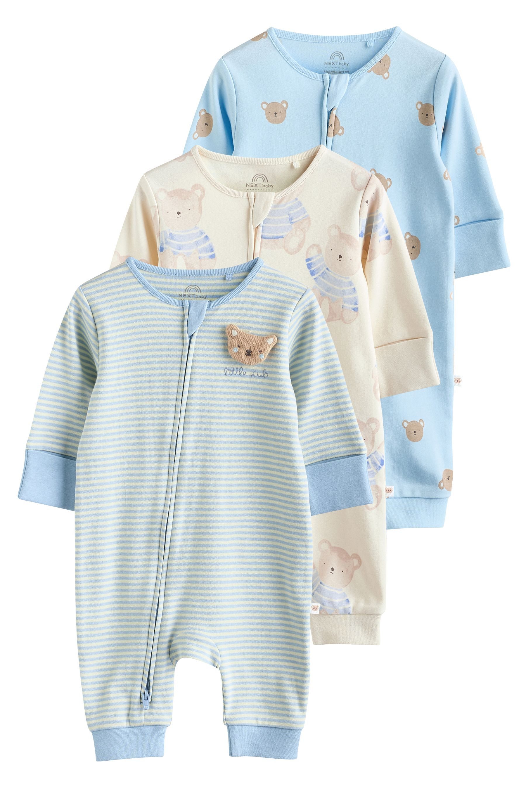 Schlafoverall Babyschlafanzüge mit Bärenmotiv, 3er-Pack