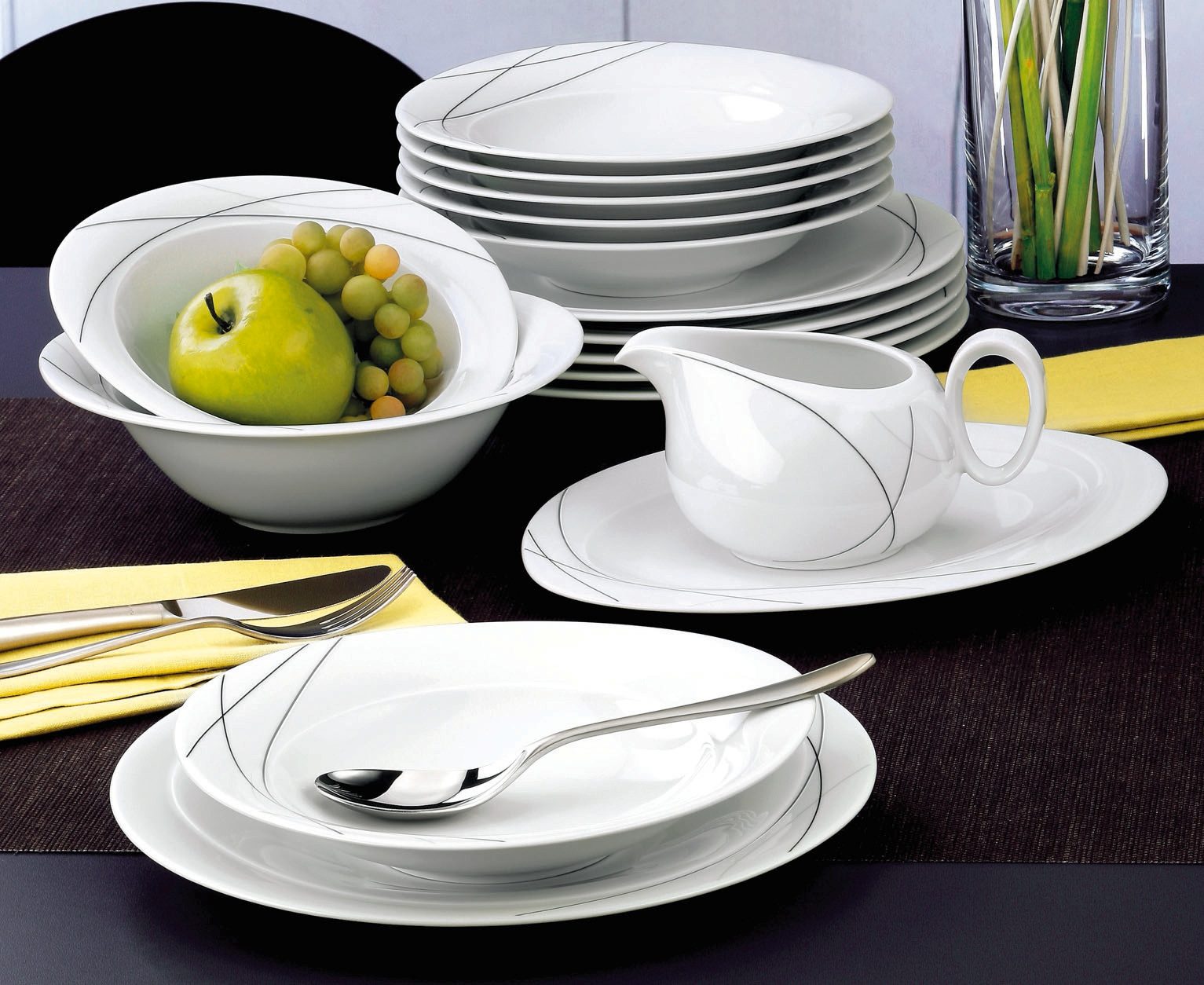 Seltmann Weiden Tafelservice Teller Set, Geschirr-Set Trio Highline (12-tlg), 6 Personen, Porzellan, Suppenteller, Made in Germany, 12 Teile, für 6 Personen