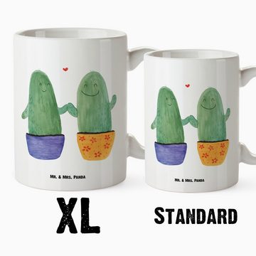 Mr. & Mrs. Panda Tasse Kaktus Liebe - Weiß - Geschenk, Grosse Kaffeetasse, XL Becher, spülma, XL Tasse Keramik, Liebevolles Design