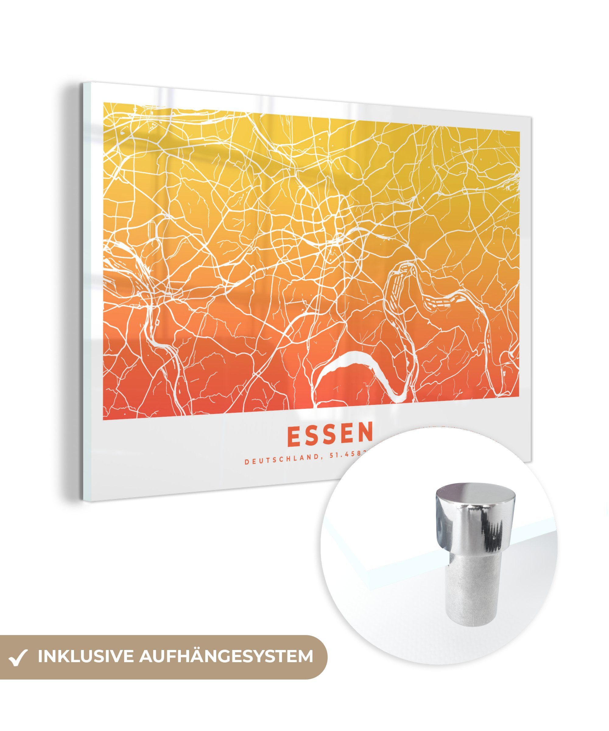 MuchoWow Acrylglasbild Essen - Deutschland - Karte, (1 St), Acrylglasbilder Wohnzimmer & Schlafzimmer