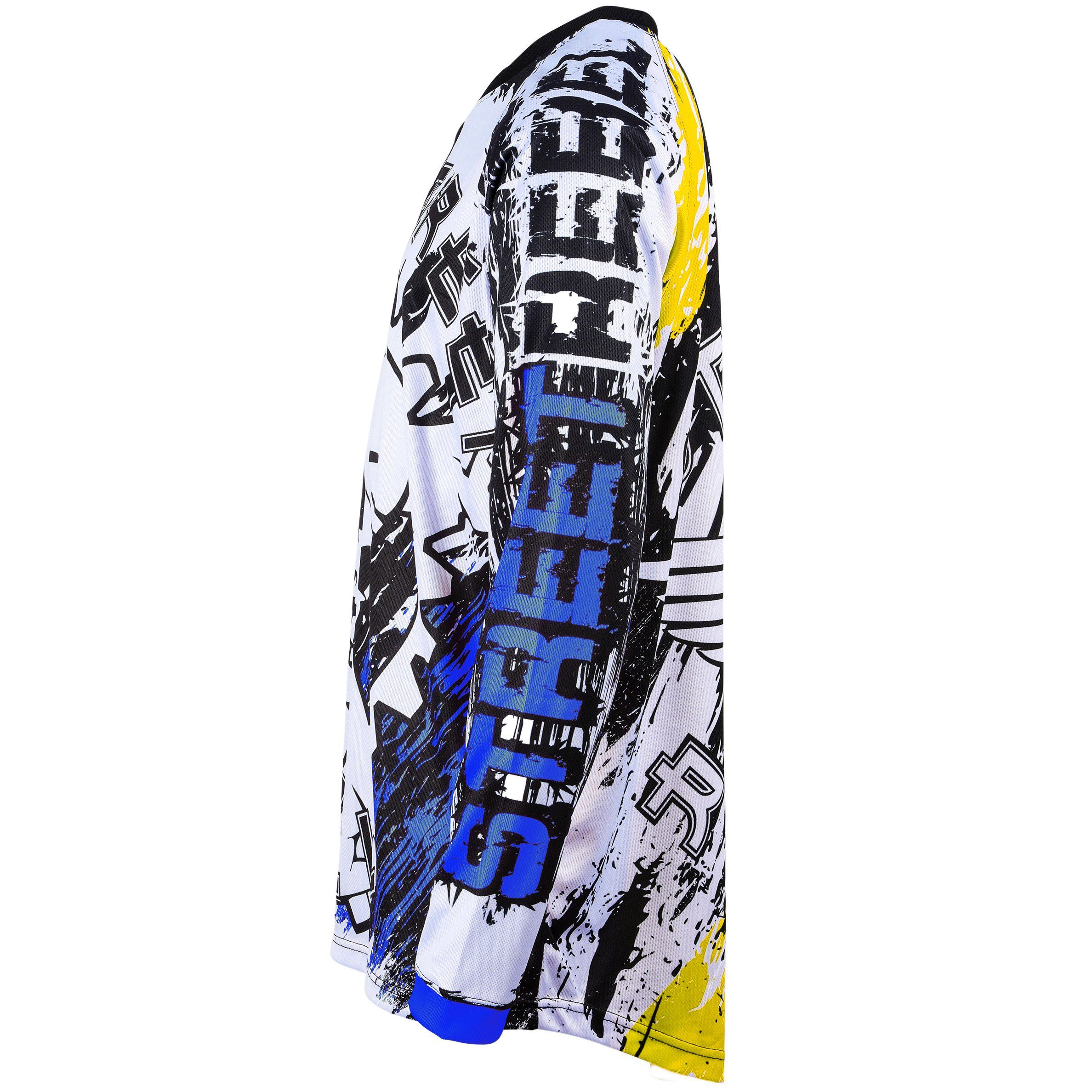 Blau-Gelb Print Jersey Funktionsshirt MX Rebel Street mit Broken Head