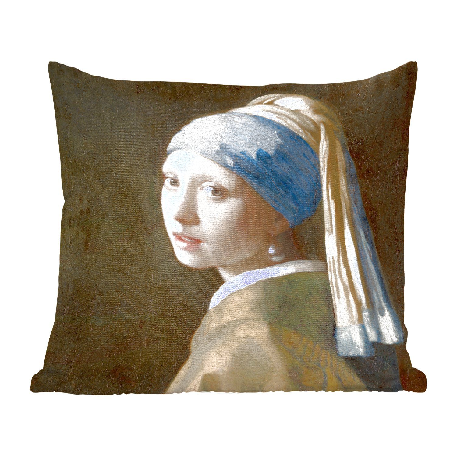 MuchoWow Dekokissen Das Mädchen mit dem Perlenohrring - Gemälde von Johannes Vermeer, Zierkissen mit Füllung für Wohzimmer, Schlafzimmer, Deko, Sofakissen