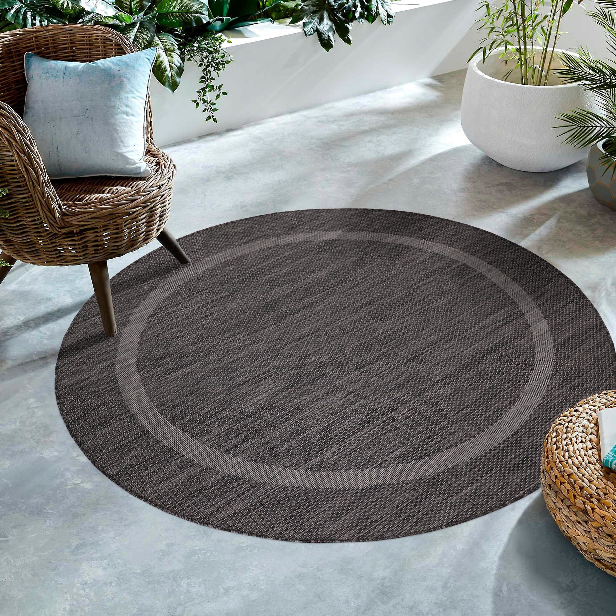 SIMPEX24 Outdoorteppich Unicolor - Einfarbig, Rund, Höhe: 5 mm, Teppich Wetterfest Balkon Küchenteppich Flachgewebe Sisaloptik