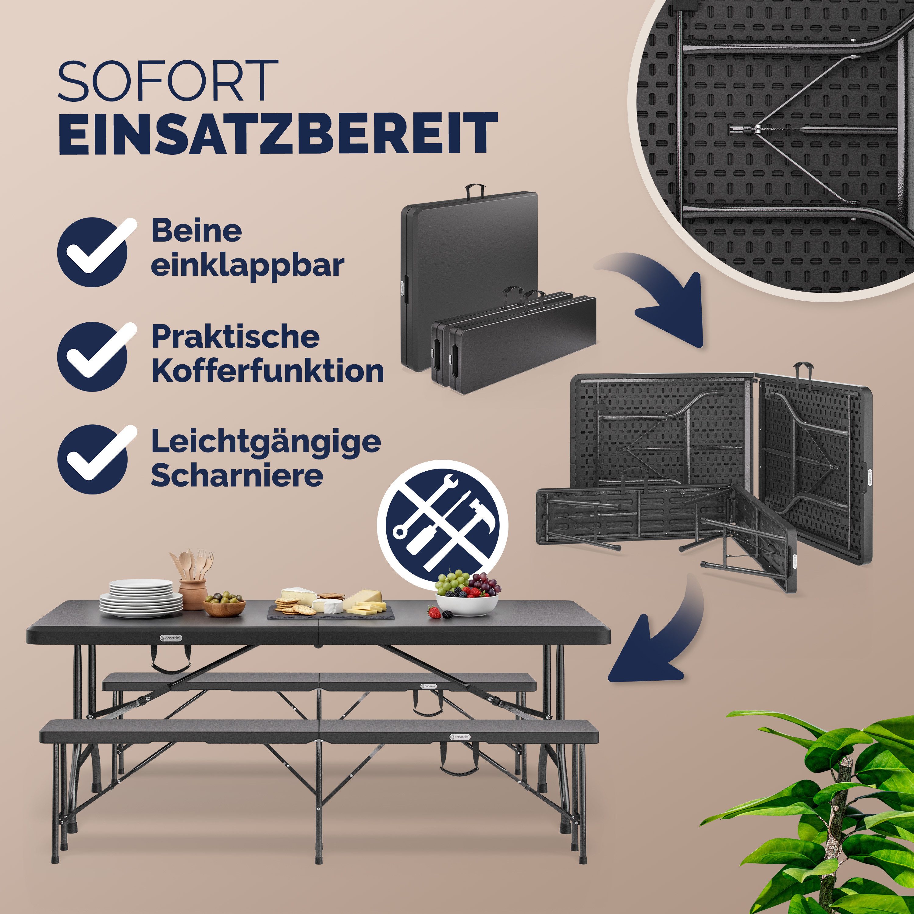 Casaria Bierzeltgarnitur, Klappbar Kunststoff 180cm Biertischgarnitur Festzeltgarnitur Camping