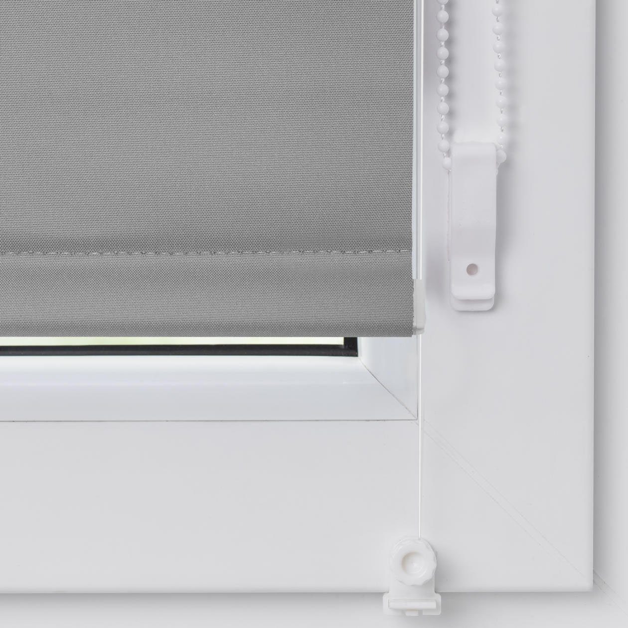 Seitenzugrollo Uni Farbbeschichtung Klemmfix, LICHTBLICK Klemmfix mit ohne und grau Fenster verdunkelnd, - für Klemmträger Bohren, ORIGINAL, Türen, Rollo, verspannt, und