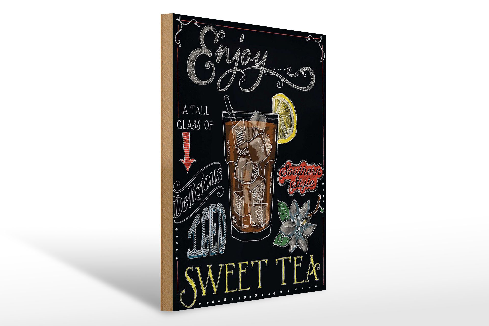 Femer GmbH Holzbild Cocktail 30x40 cm Enjoy Sweet Iced Tea Tafeloptik, (1 St), Glatte Holzfaserplatte (MDF), vorn beschichtet