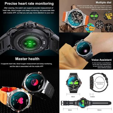 SGDDFIT Atemtraining für verbessertes Gesundheitsverständnis Smartwatch (1,43 Zoll, Android iOS), Sportuhr mit Bluetooth Anrufe IP68 Wasserdicht, 123 Sportmodi, SpO2