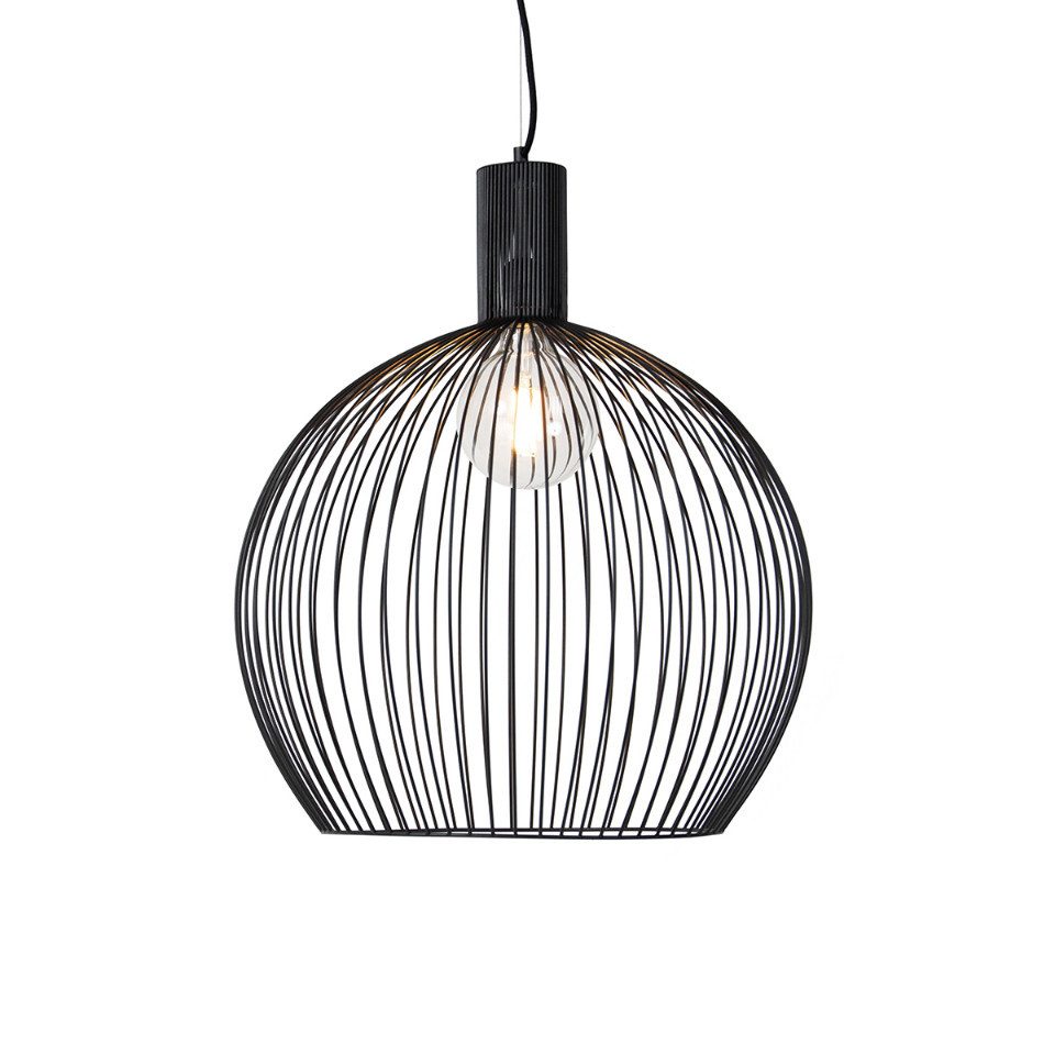 Qazqa Pendelleuchte Wire, Dimmbar, LED wechselbar, Extra-Warmweiß, QAZQA Hängeleuchte, e27, Schwarz, Stahl, Modern