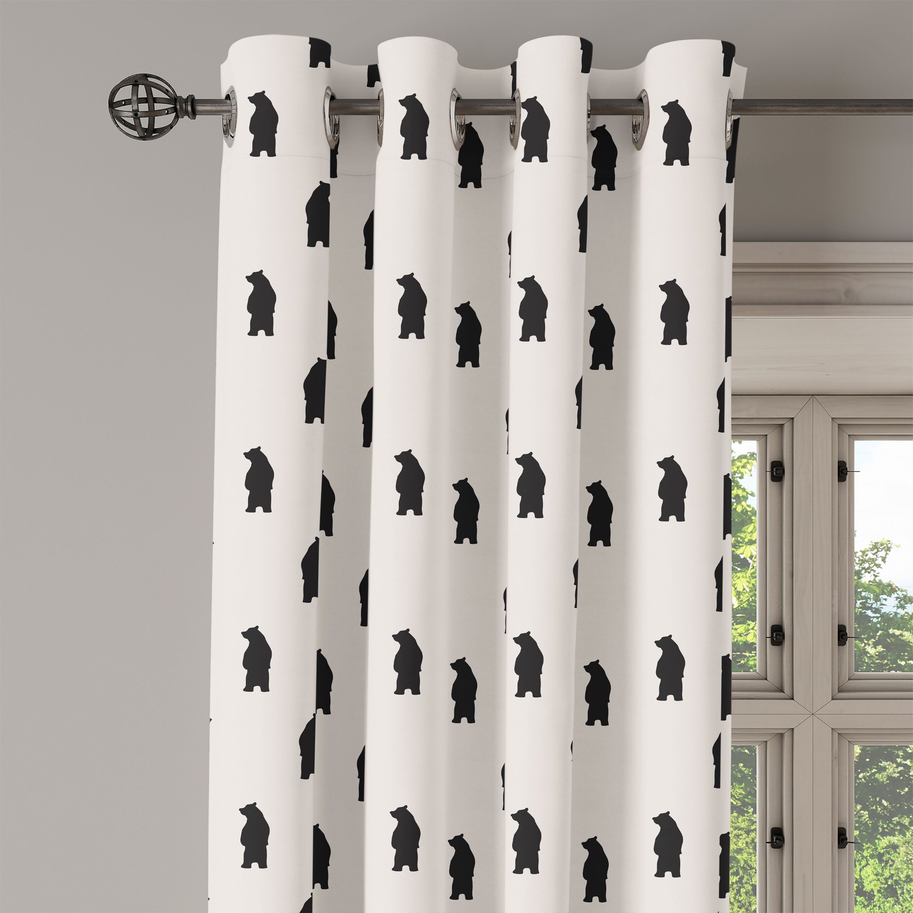 Schlafzimmer Bear Tier für Silhouetten Dekorative Abakuhaus, Black Gardine 2-Panel-Fenstervorhänge Wohnzimmer,