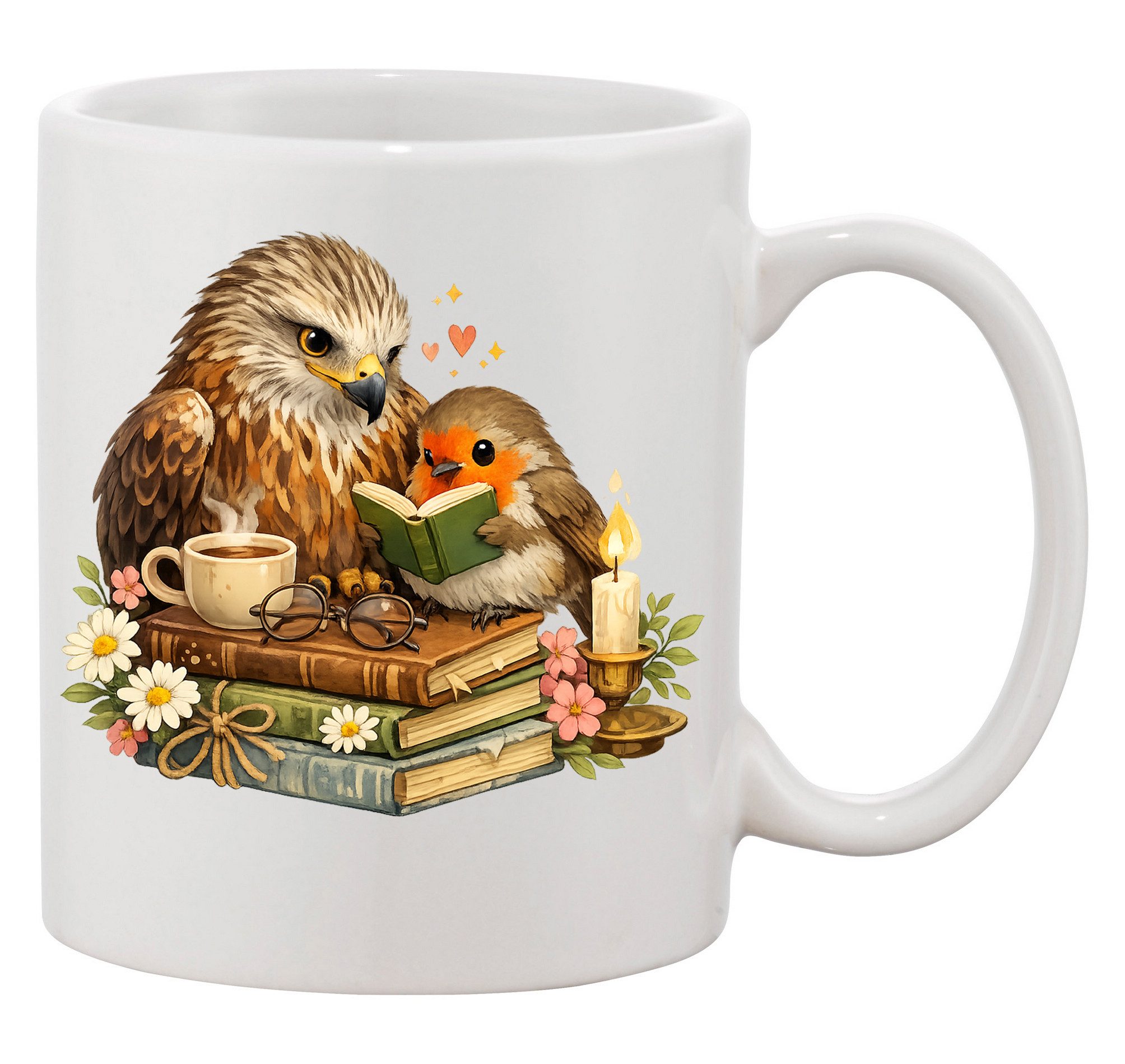 Blondie & Brownie Tasse MilanRotkälchen Keramikbecher Waldvögel Bücher Print Motiv, 1-tlg., Keramik, MilanRotkälchen_Tasse Leseglück Naturzauber