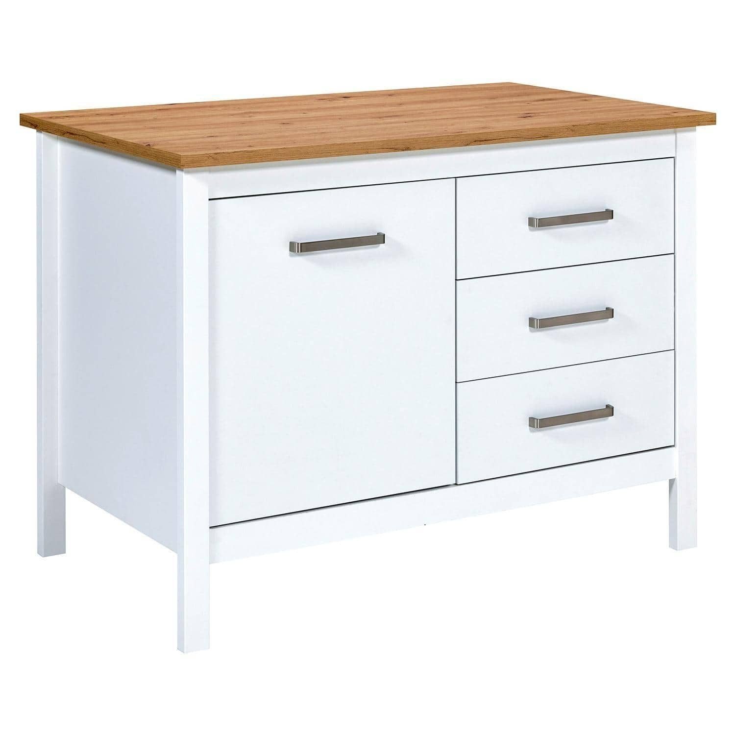 Inter Link Unterschrank SICILIA, Artisan Eiche Dekor, Weiß, 1 Tür, 3 Schubladen, B 124 x H 92 x T 75 cm