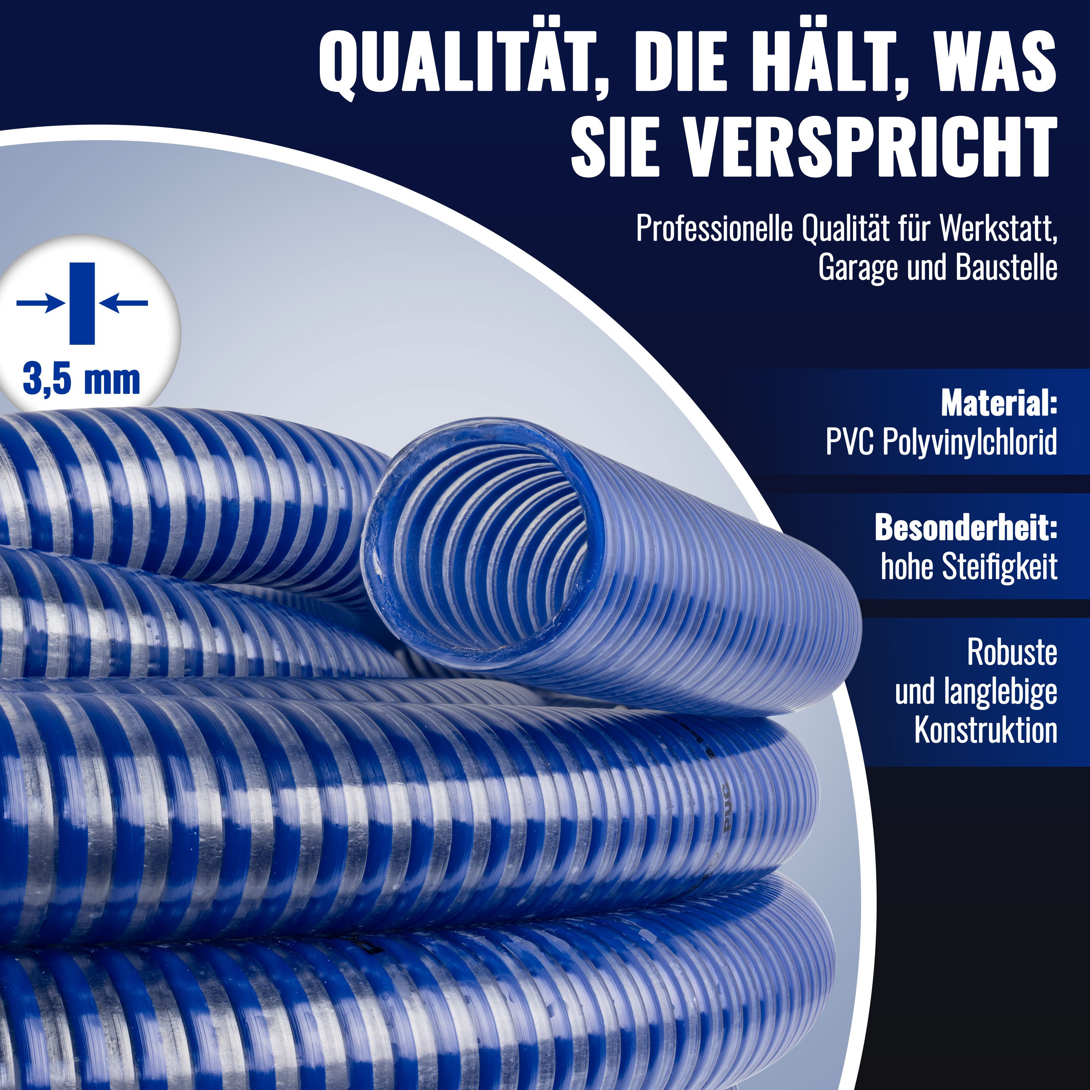 Poppstar Saugschlauch Druckschlauch 25mm Innendurchmesser (Material PVC), UV-beständiger 1 Zoll Pumpenschlauch & Förderschlauch mit Außen-Ø 31mm