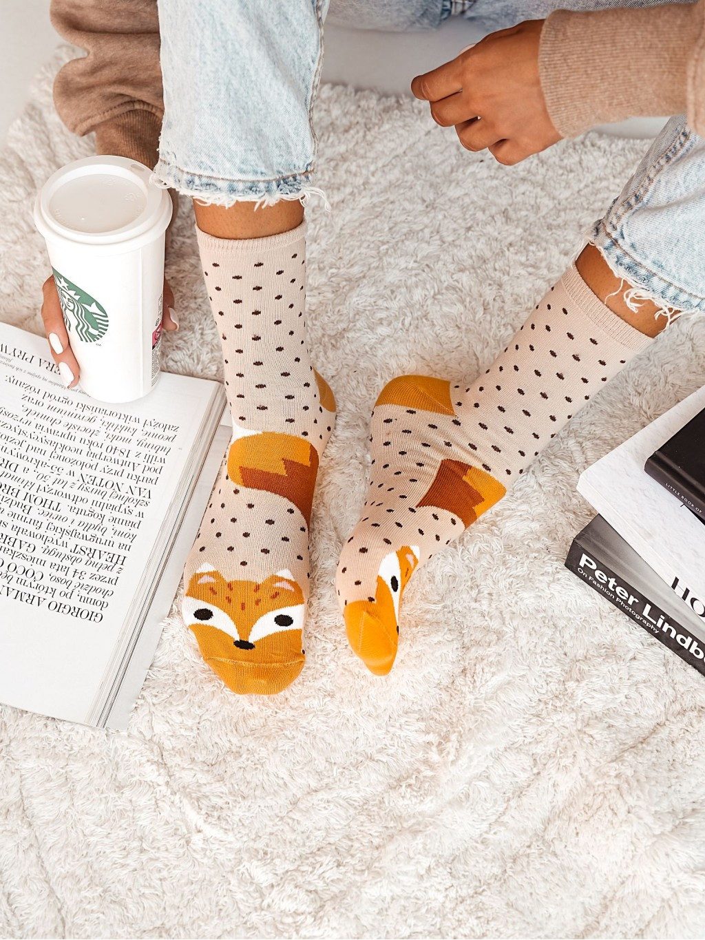 Langsocken stylische Langsocken 37/41 aus Baumwolle mit Fuchs-Motiv